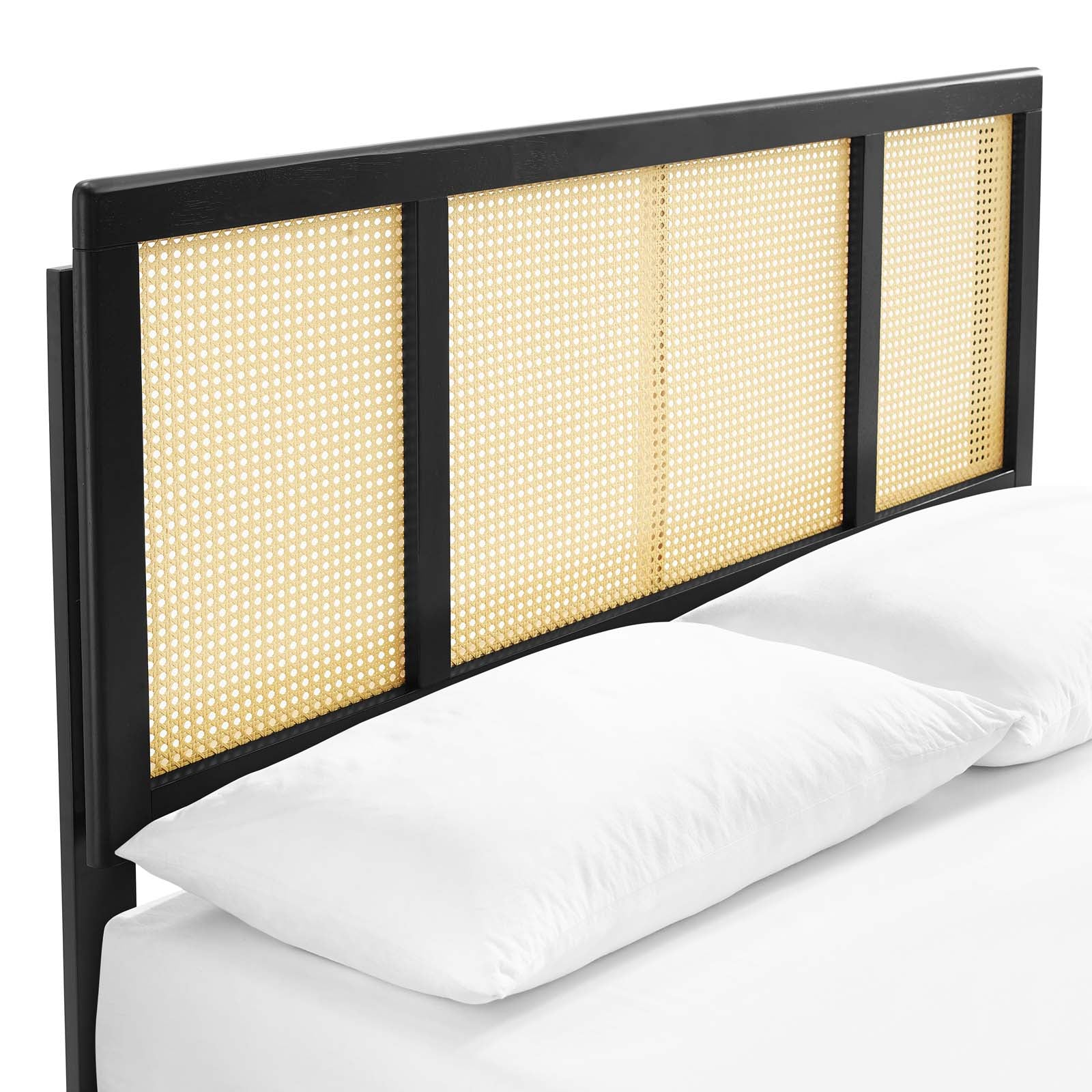 Kelsea Cane and Wood Full Platform Bed With Angular Legs by Modway