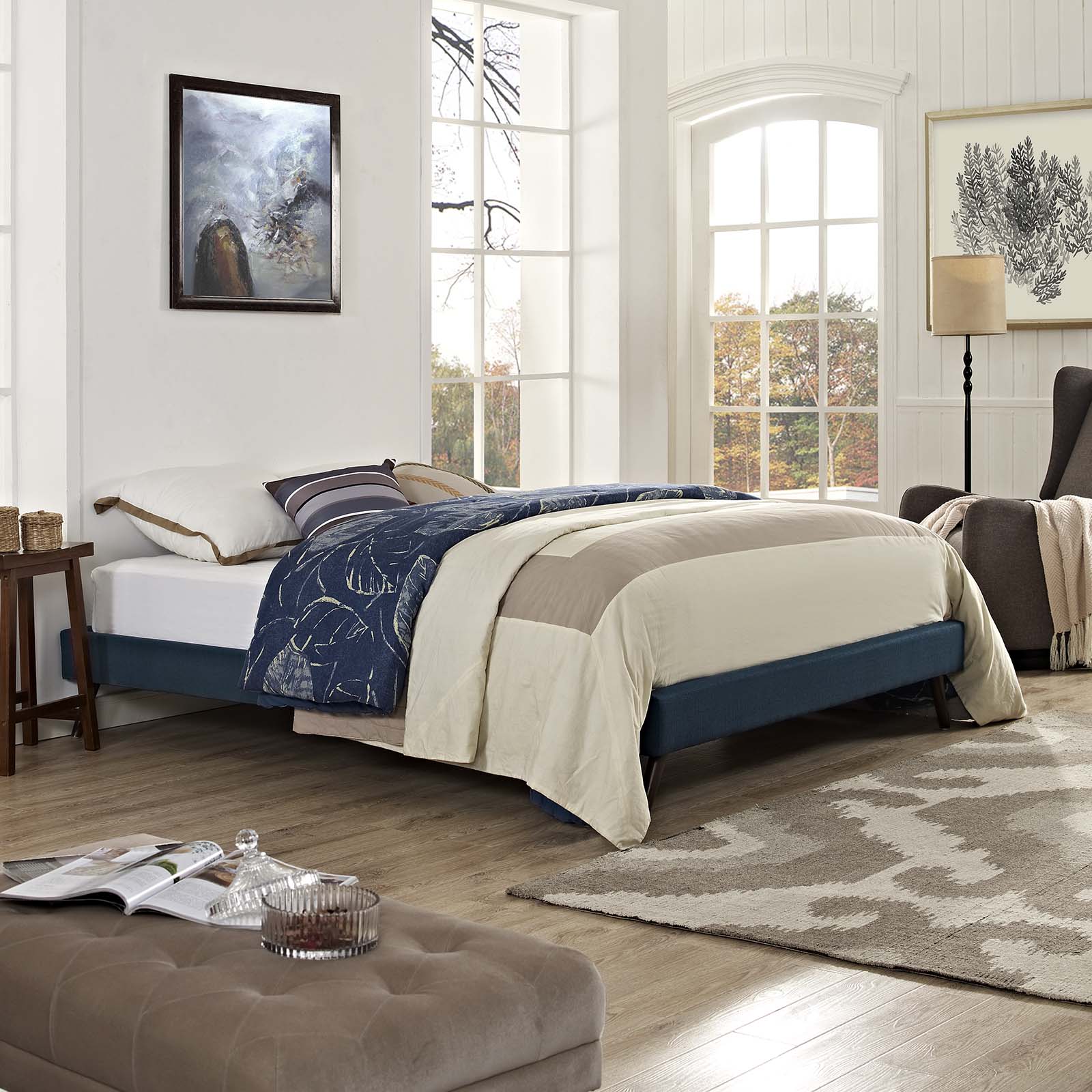 Loryn Fabric Queen Bed Frame with Round Splayed Legs by Modway