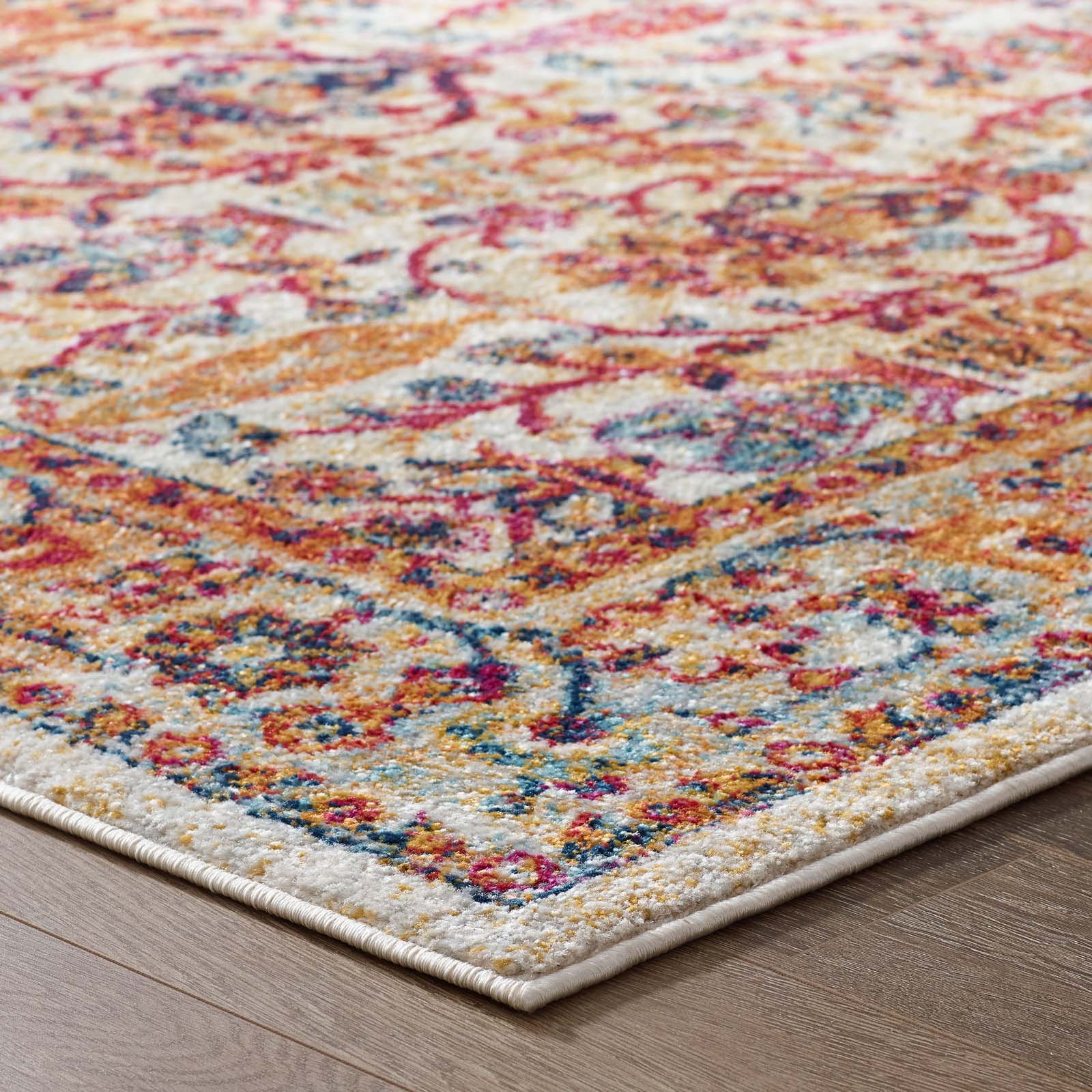 Entourage Jessa Distressed Vintage Floral Lattice 5x8 Area Rug by Modway