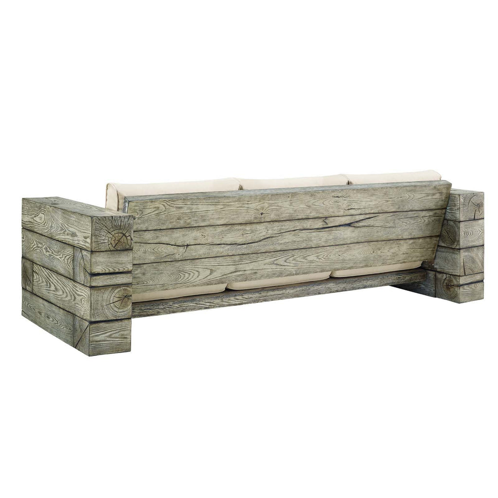 Manteo Rustic Coastal Outdoor Patio Sunbrella¨ Sofa and Fire Pit Set by Modway