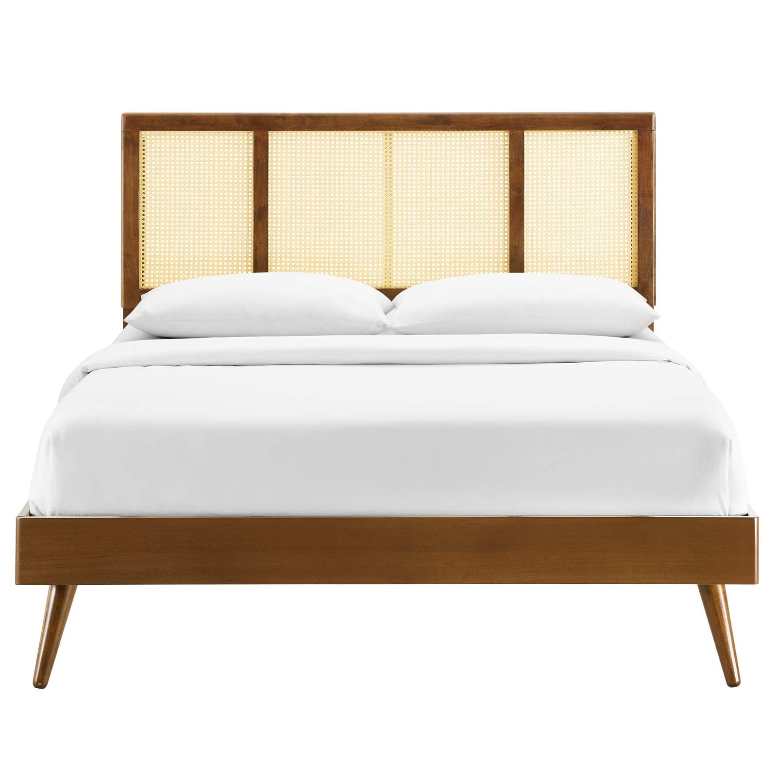 Kelsea Cane and Wood King Platform Bed With Splayed Legs by Modway