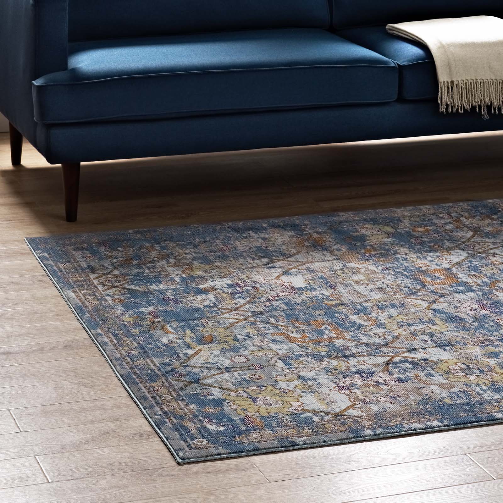 Minu Distressed Floral Lattice 4x6 Area Rug by Modway