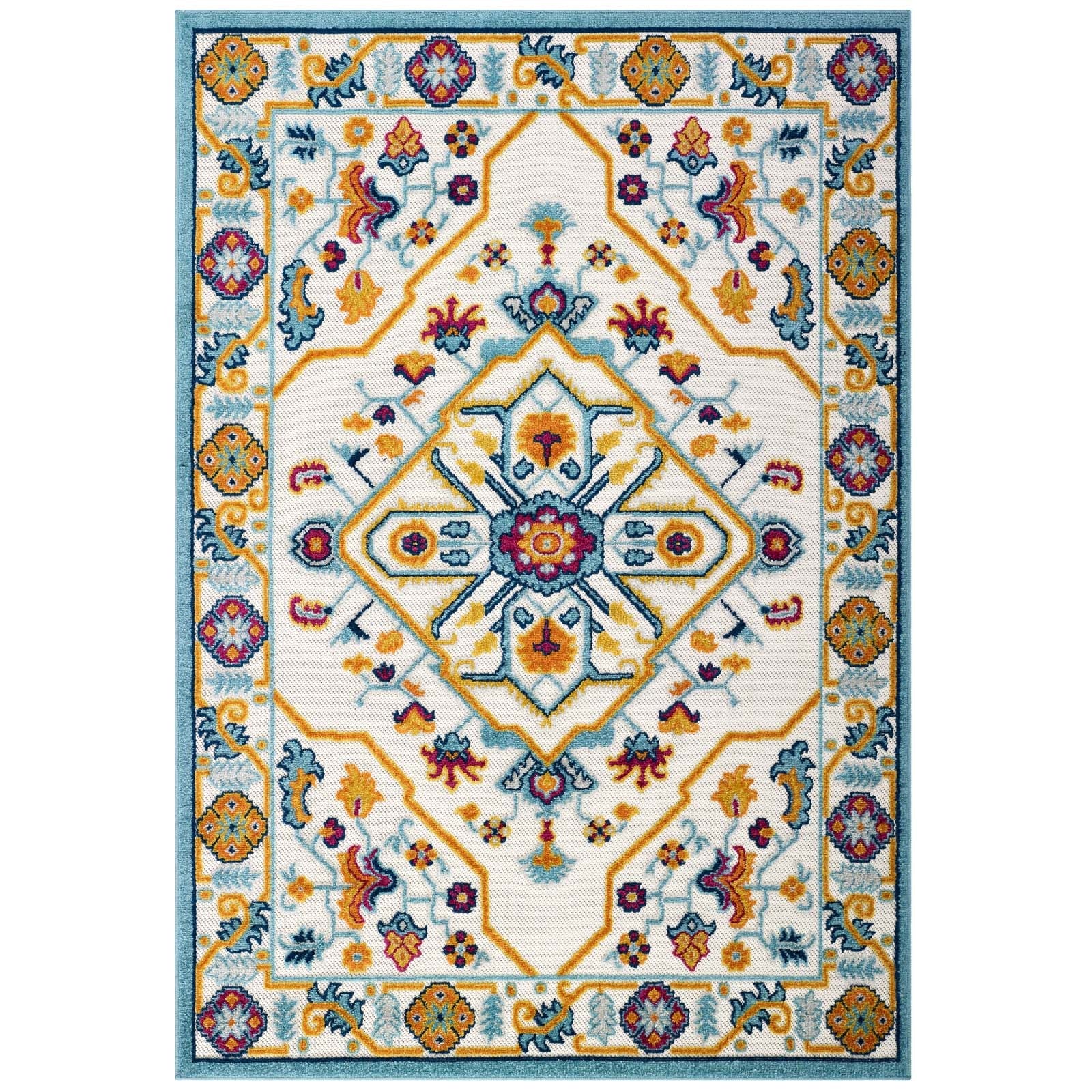 Reflect Freesia Distressed Floral Vintage Medallion 5x8 Indoor and Outdoor Area Rug by Modway