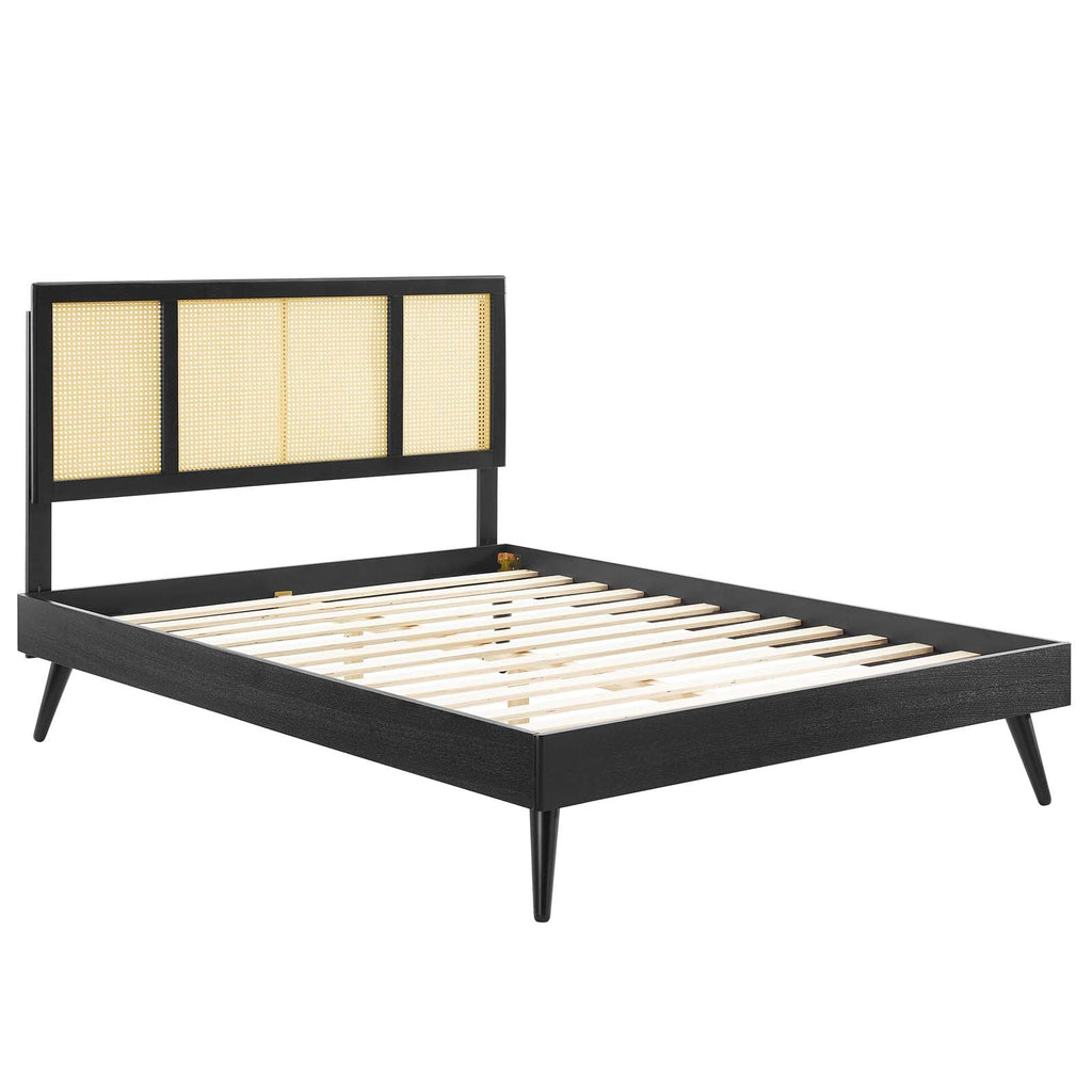 Kelsea Cane and Wood King Platform Bed With Splayed Legs by Modway
