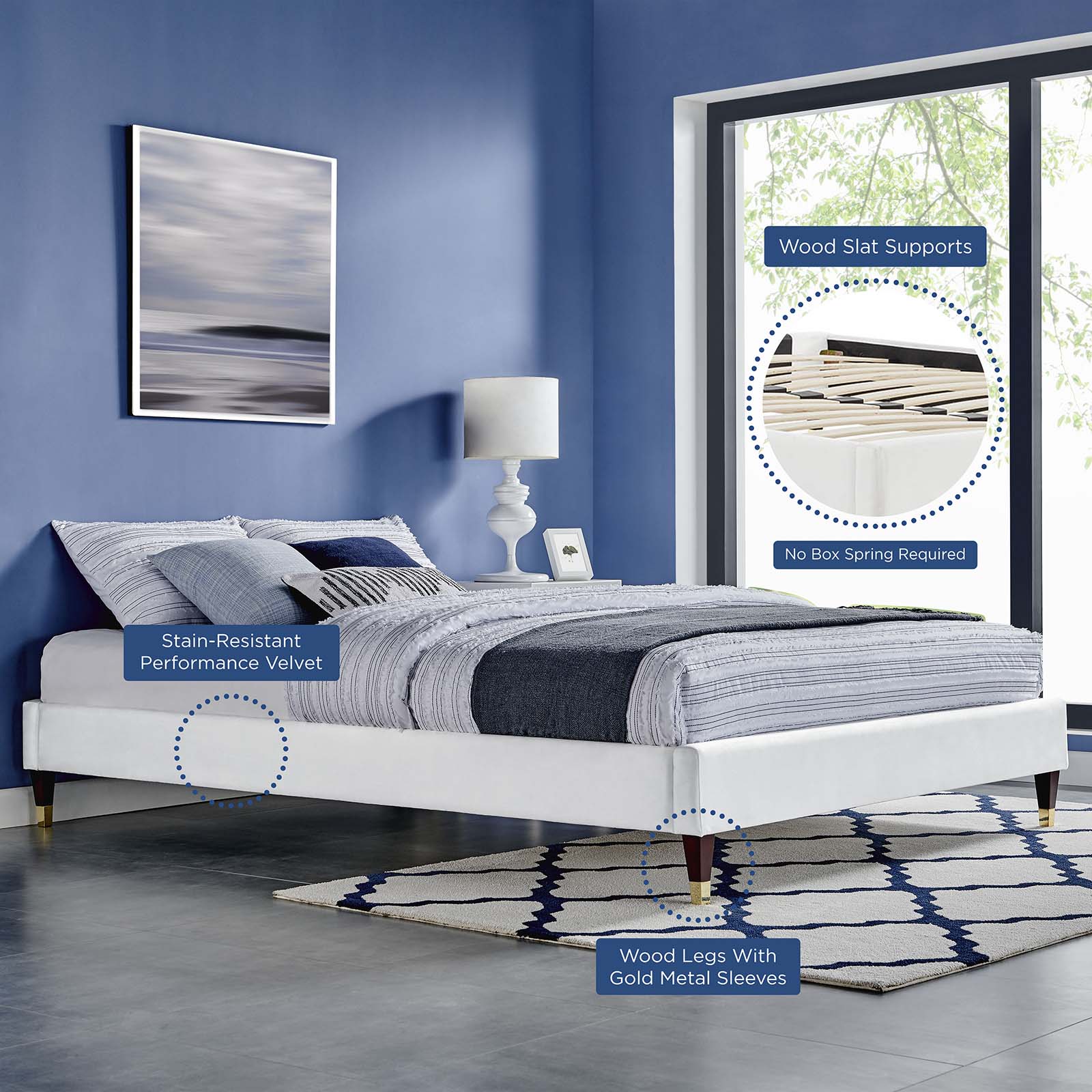 Harlow Performance Velvet King Platform Bed Frame by Modway