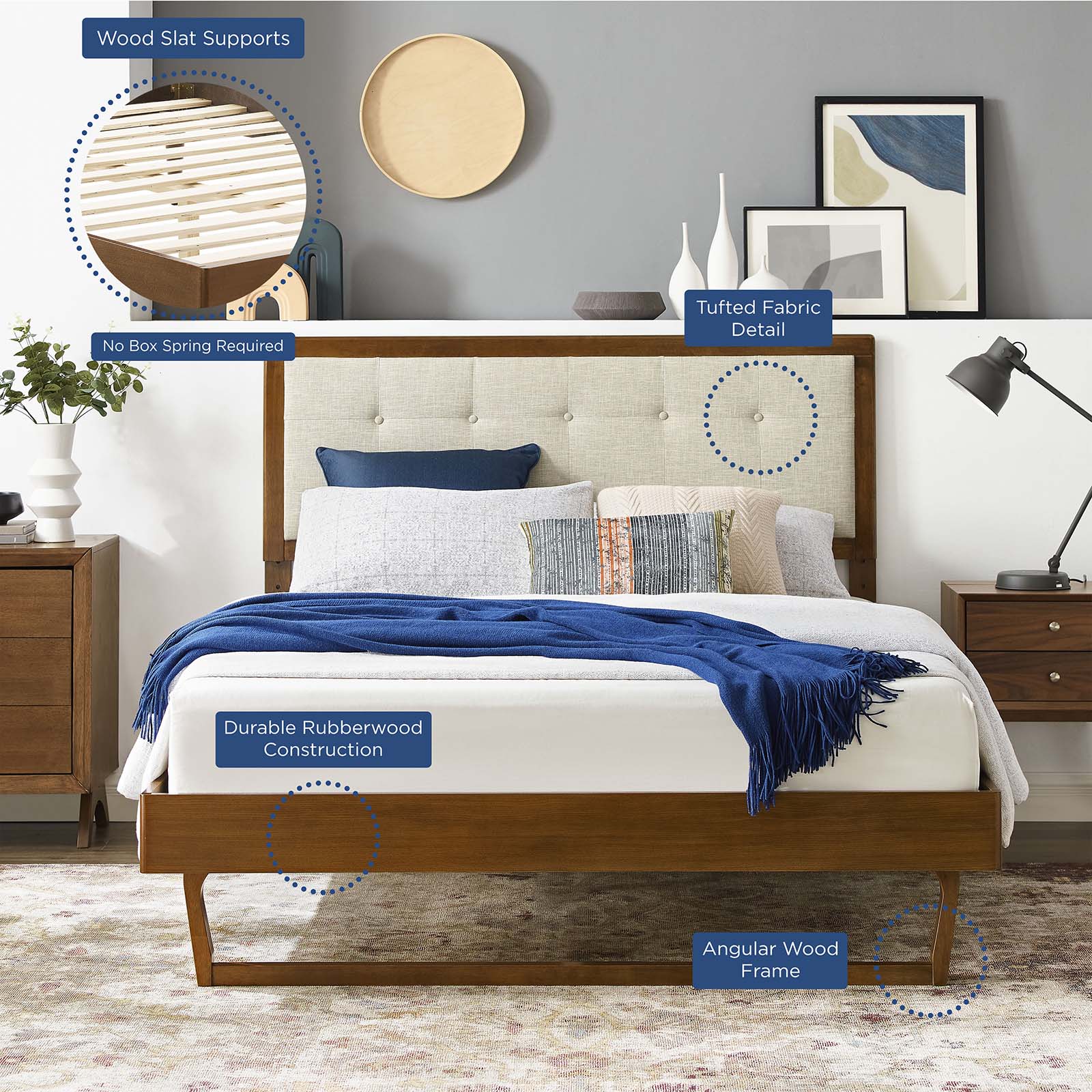 Willow Wood Queen Platform Bed With Angular Frame by Modway