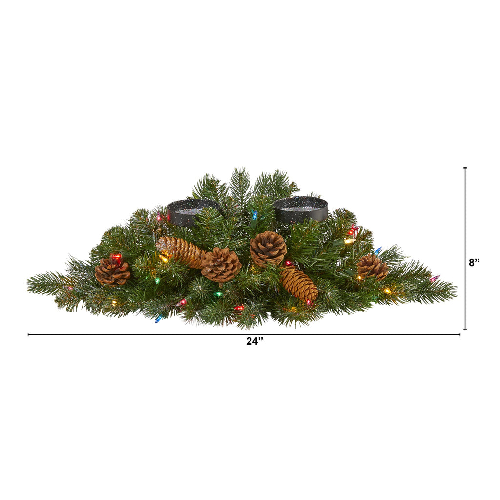 24" Flocked and Glittered Artificial Christmas Double Candelabrum
