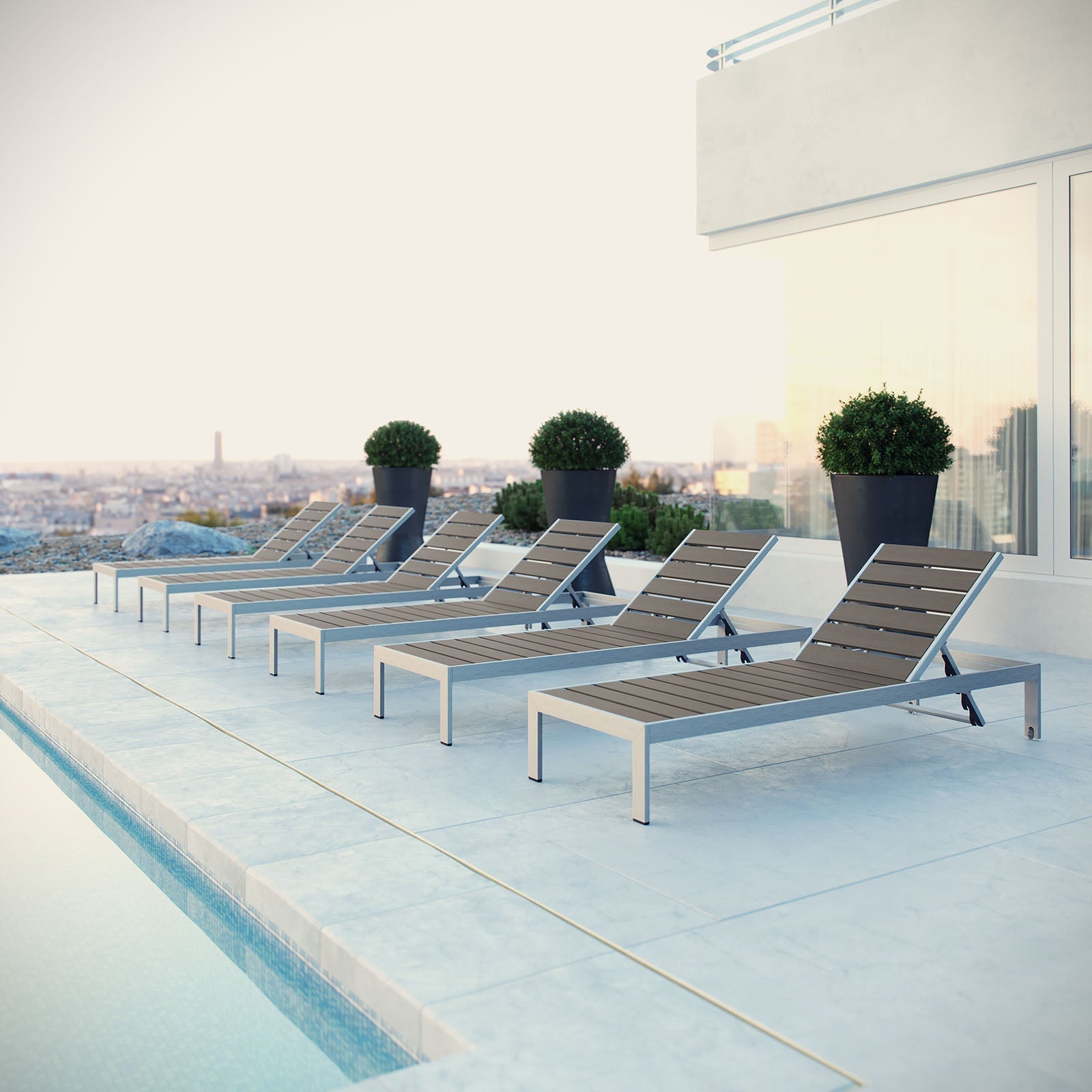 Shore Outdoor Patio Aluminum Chaise Set of 6 by Modway