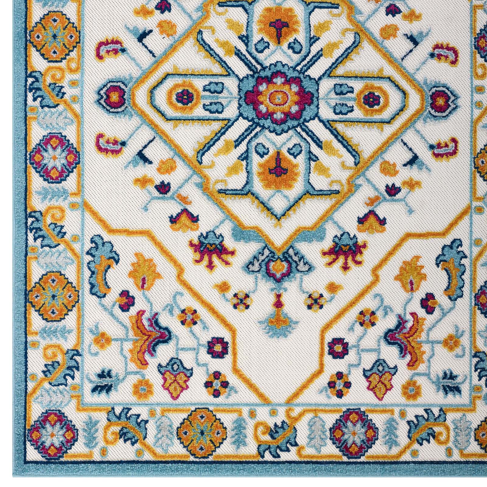 Reflect Freesia Distressed Floral Vintage Medallion 5x8 Indoor and Outdoor Area Rug by Modway