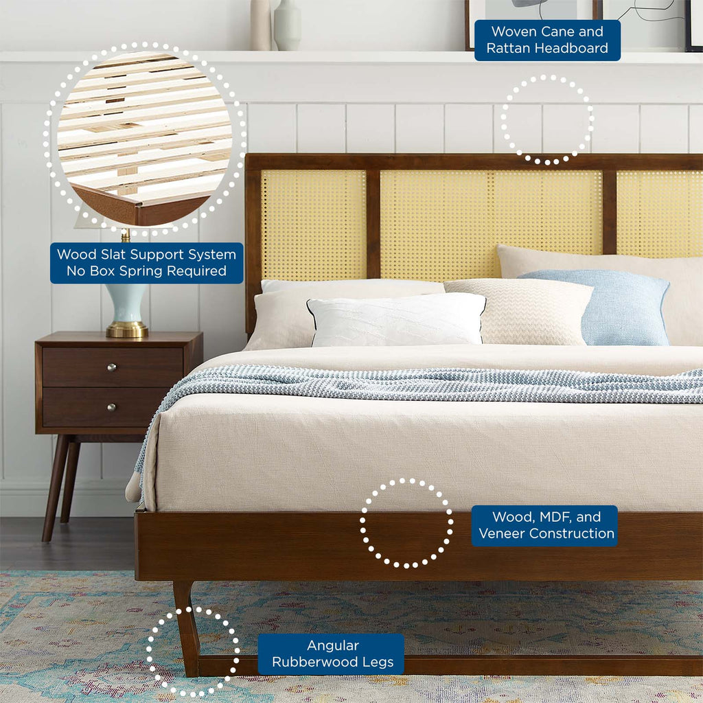 Kelsea Cane and Wood Queen Platform Bed With Angular Legs by Modway