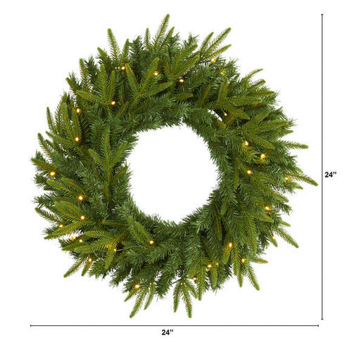 24" Long Pine Artificial Christmas Wreath with 35 Clear LED Lights
