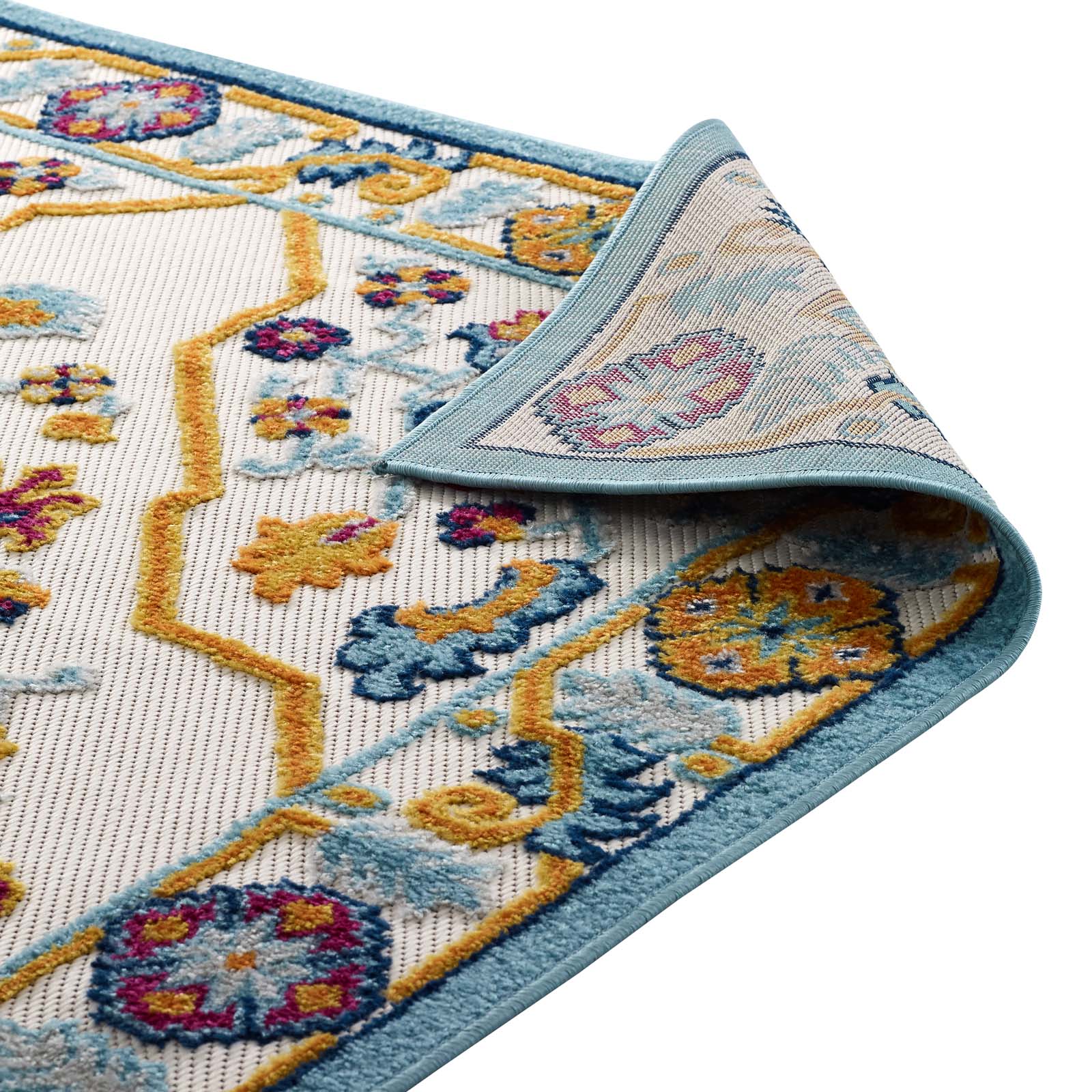 Reflect Freesia Distressed Floral Vintage Medallion 5x8 Indoor and Outdoor Area Rug by Modway