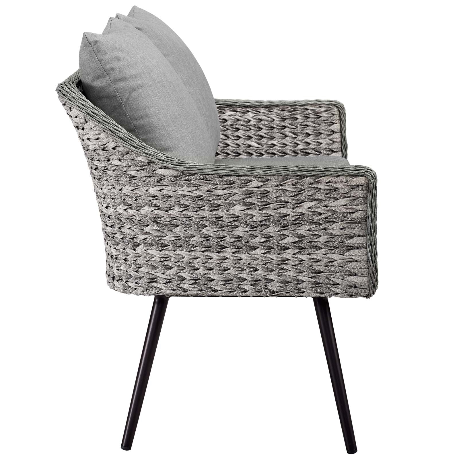 Endeavor 5 Piece Outdoor Patio Wicker Rattan Loveseat Armchair Coffee + Side Table Set by Modway