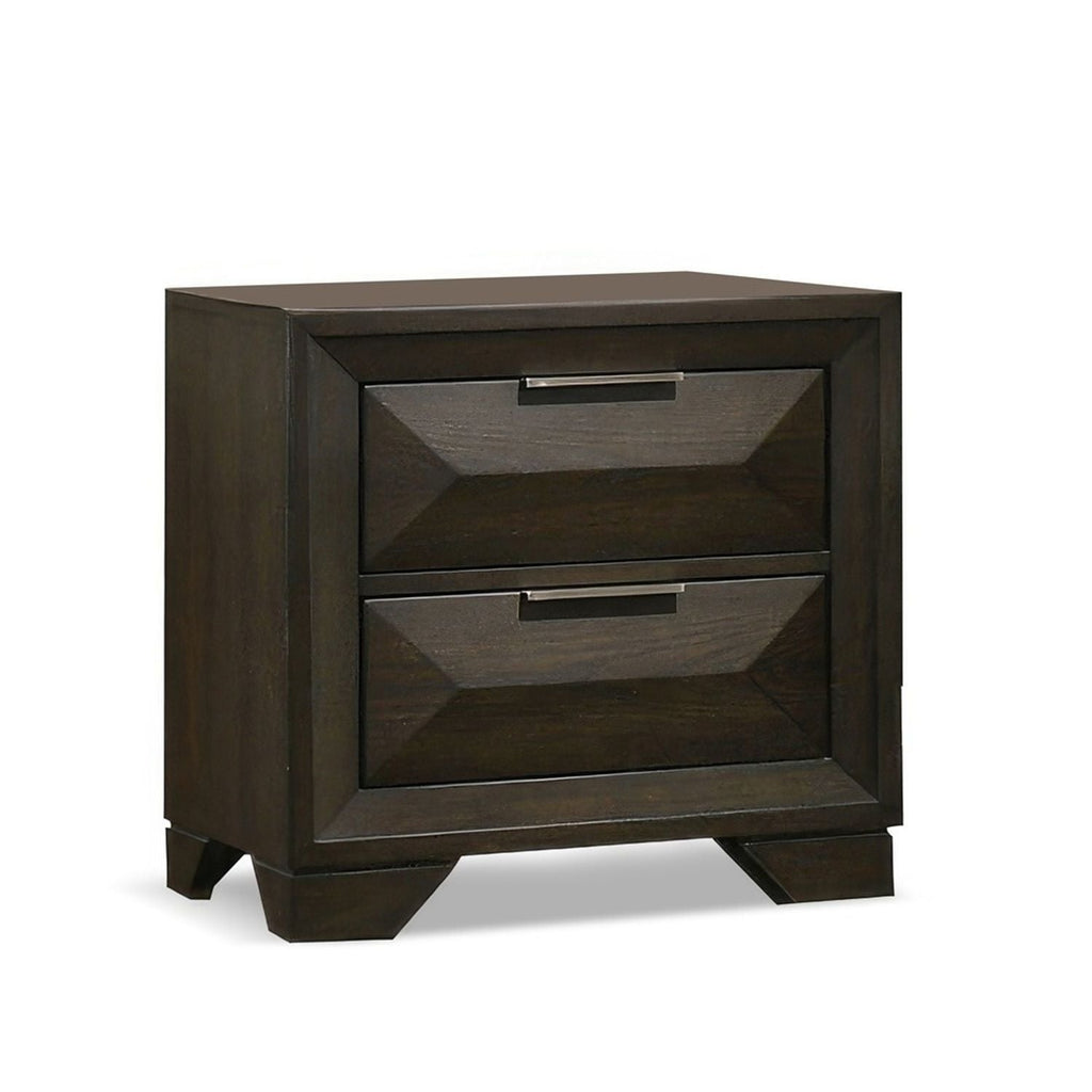 3 Piece Bedroom Set With Faceted Panels Bed And 2 Nightstands