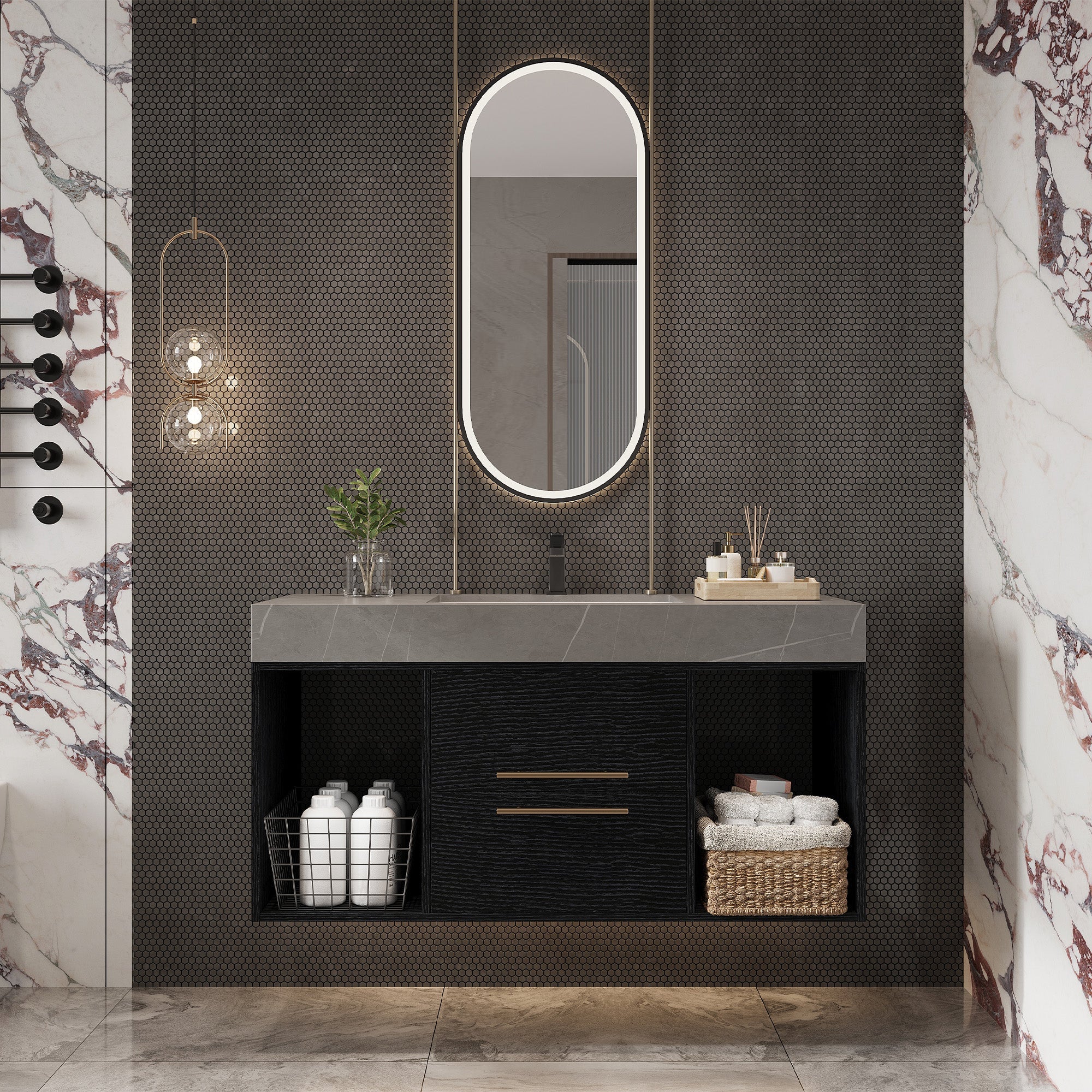 39.4 Inches Single Contemporary Floating Bathroom Vanity