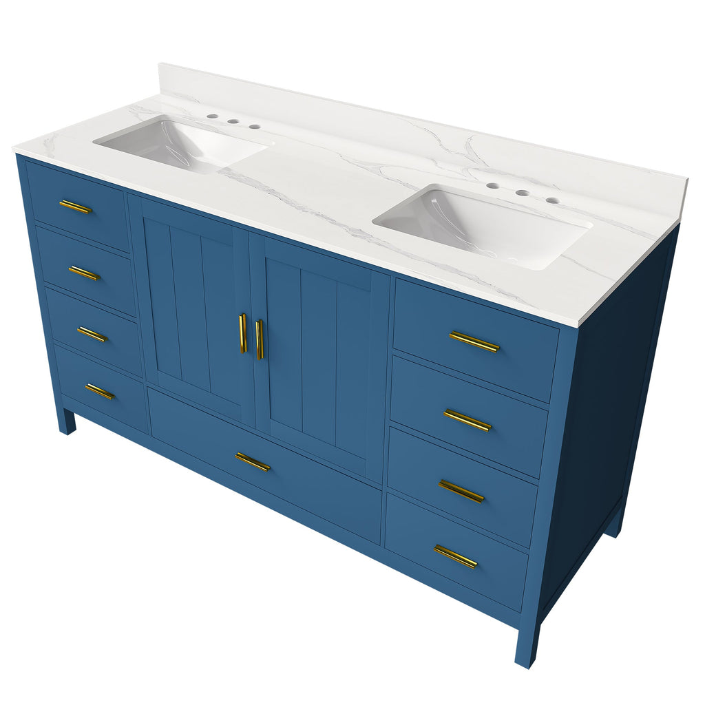 60" Solid Wood Bathroom Vanity with Double Sinks
