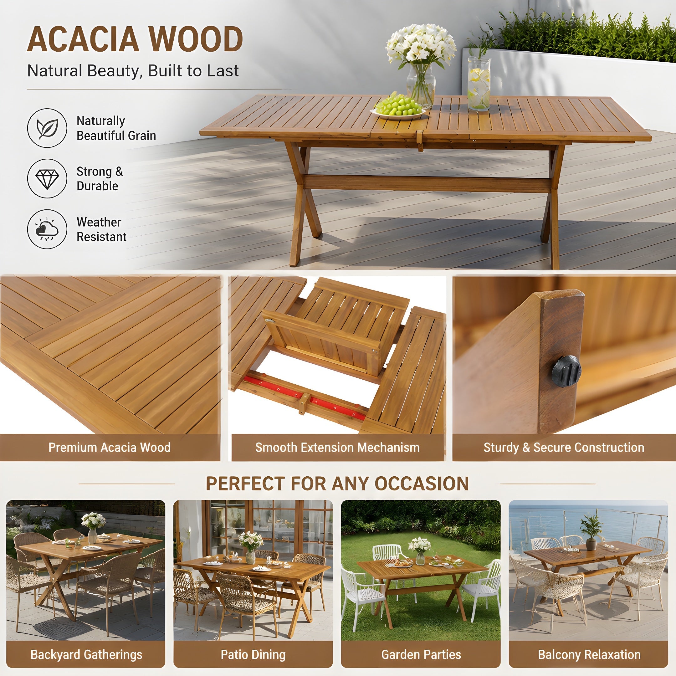 7 Pieces Acacia Wood Outdoor Dining Set