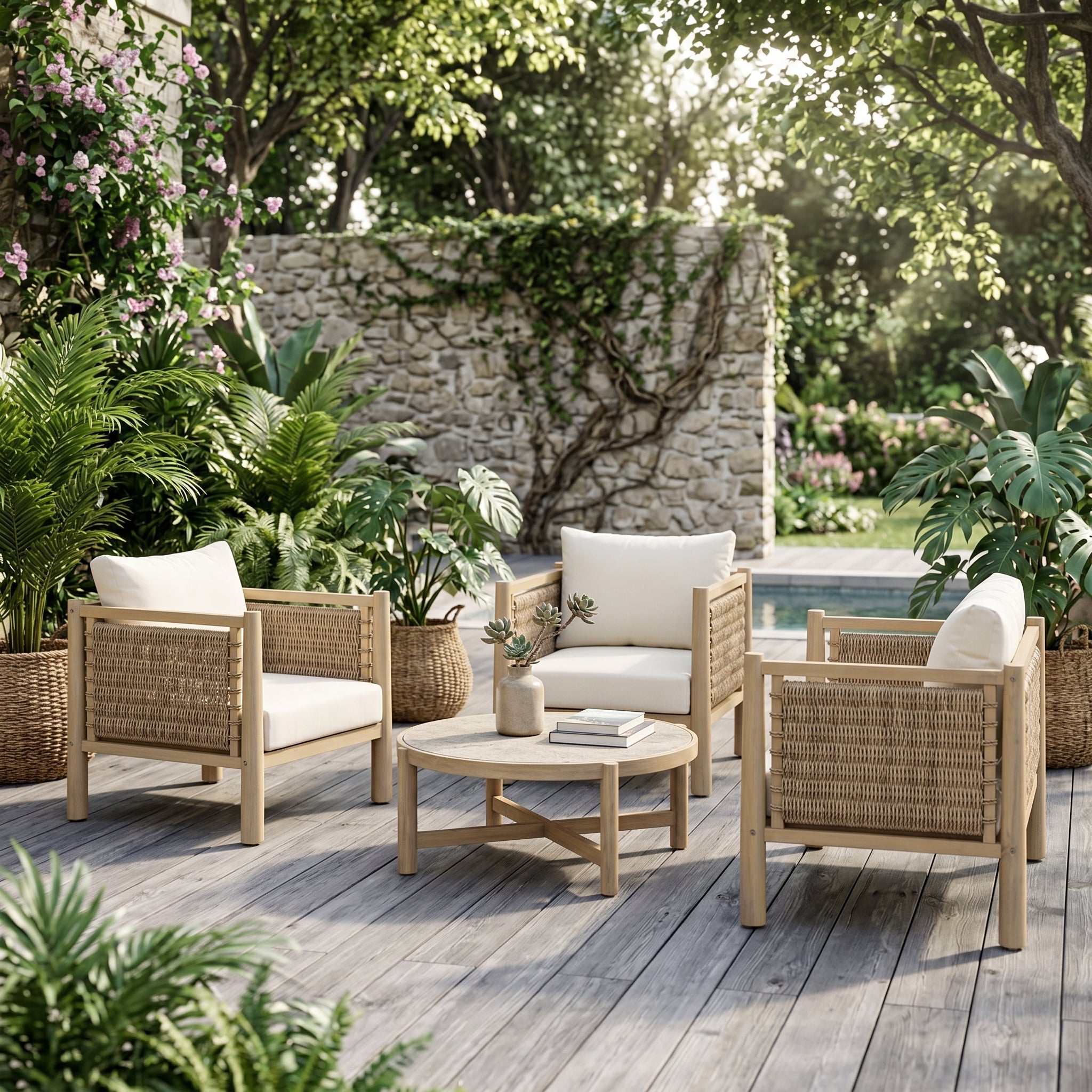 Set of 3 Outdoor Acacia Wood Patio Chairs