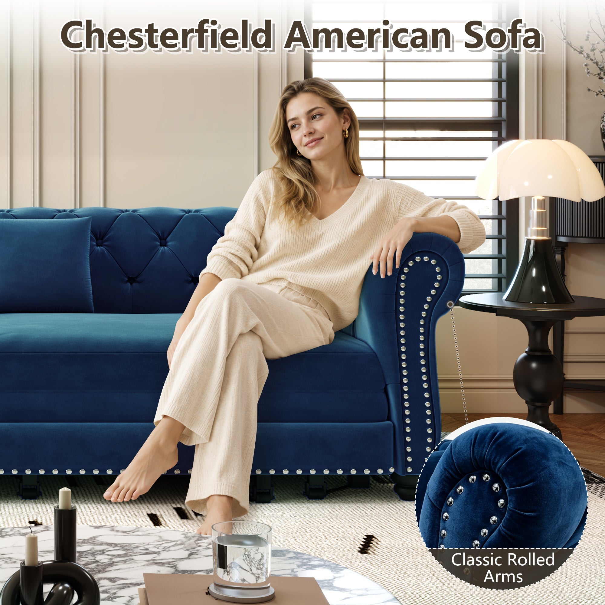 Chesterfield 3-in-1 Pull-Out Sofa Bed, Convertible Sleeper Sofa