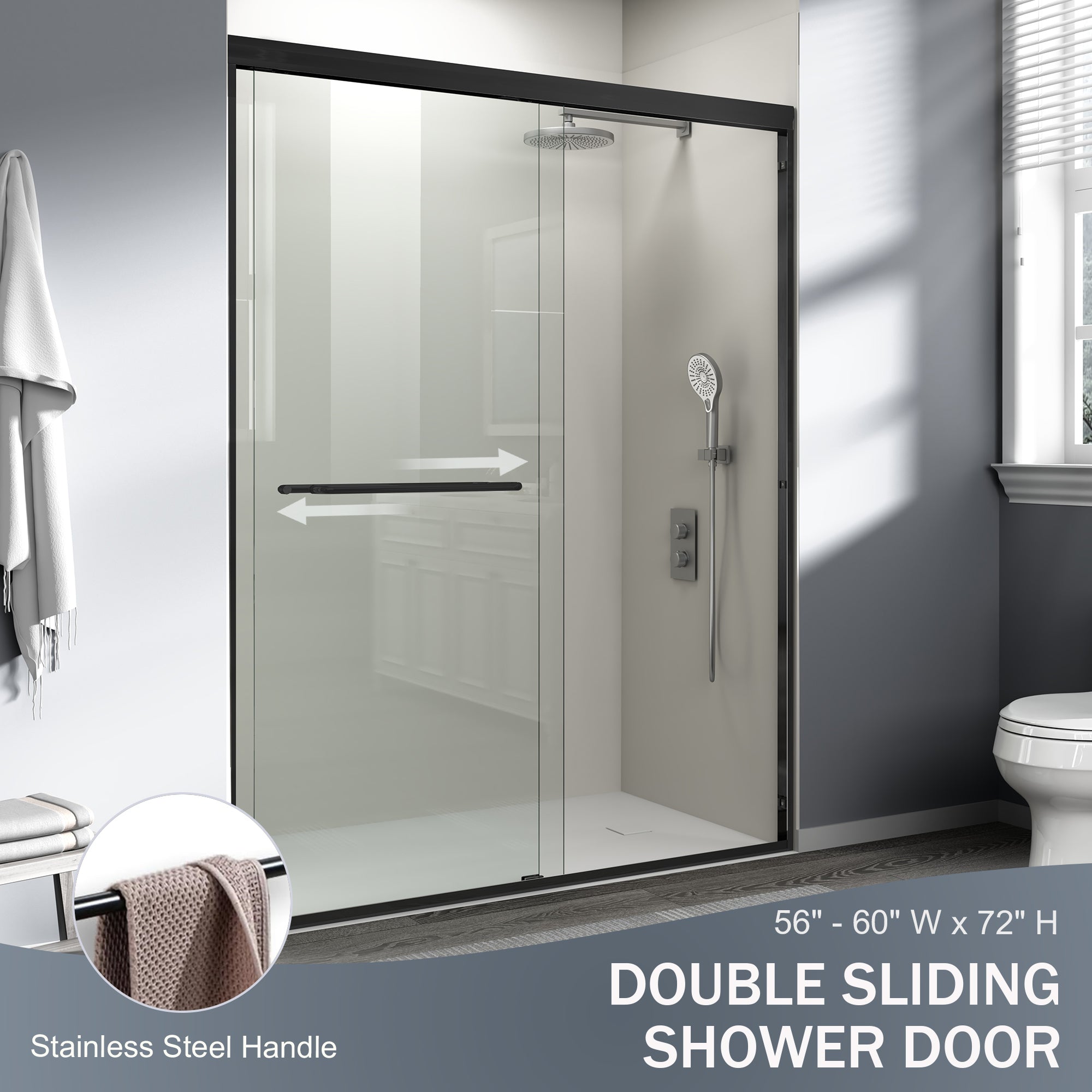 56-60 in. W x 72 in. H Double Sliding Shower Door, Semi-Frameless