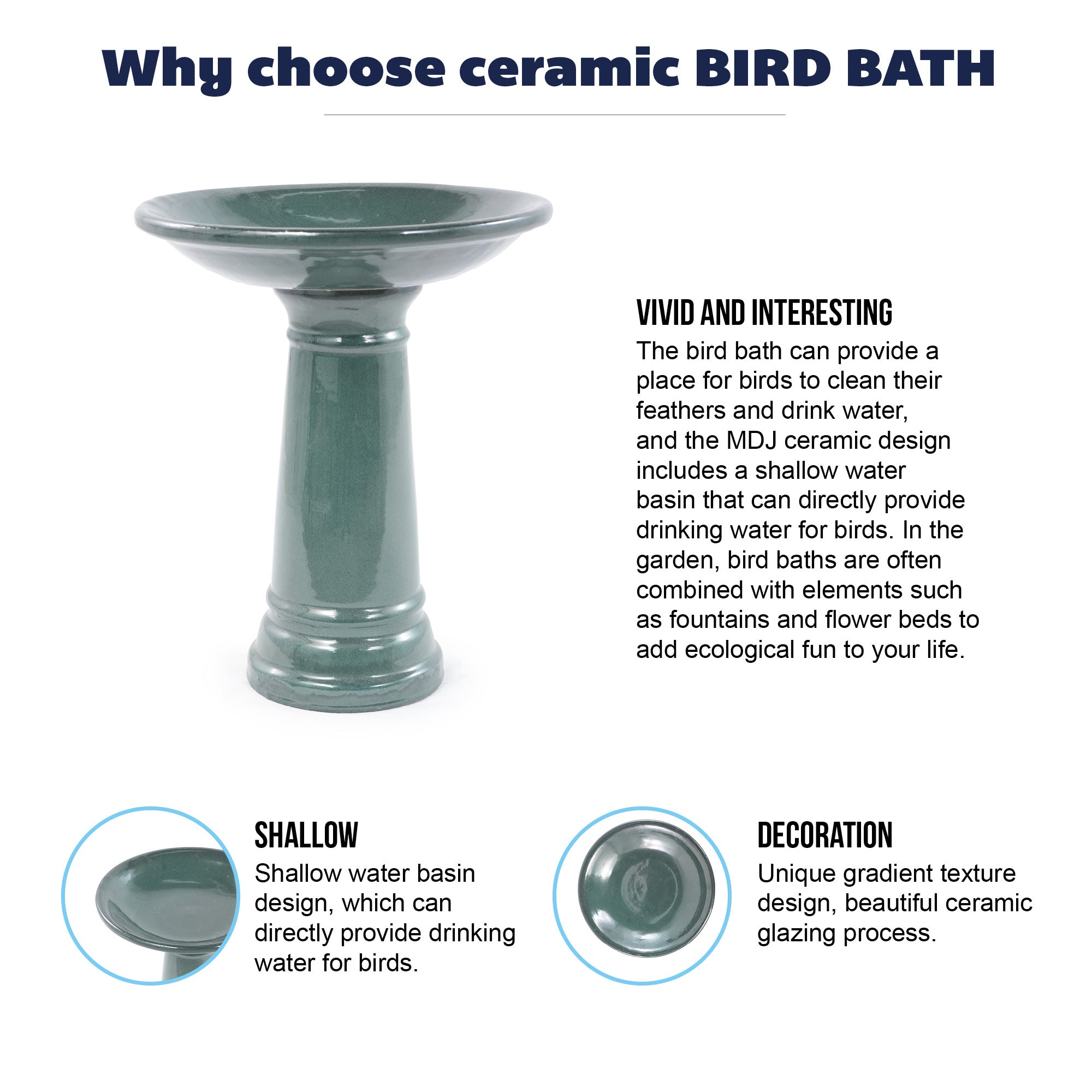 Ceramic Pedestal Bird Bath for Outdoor Garden