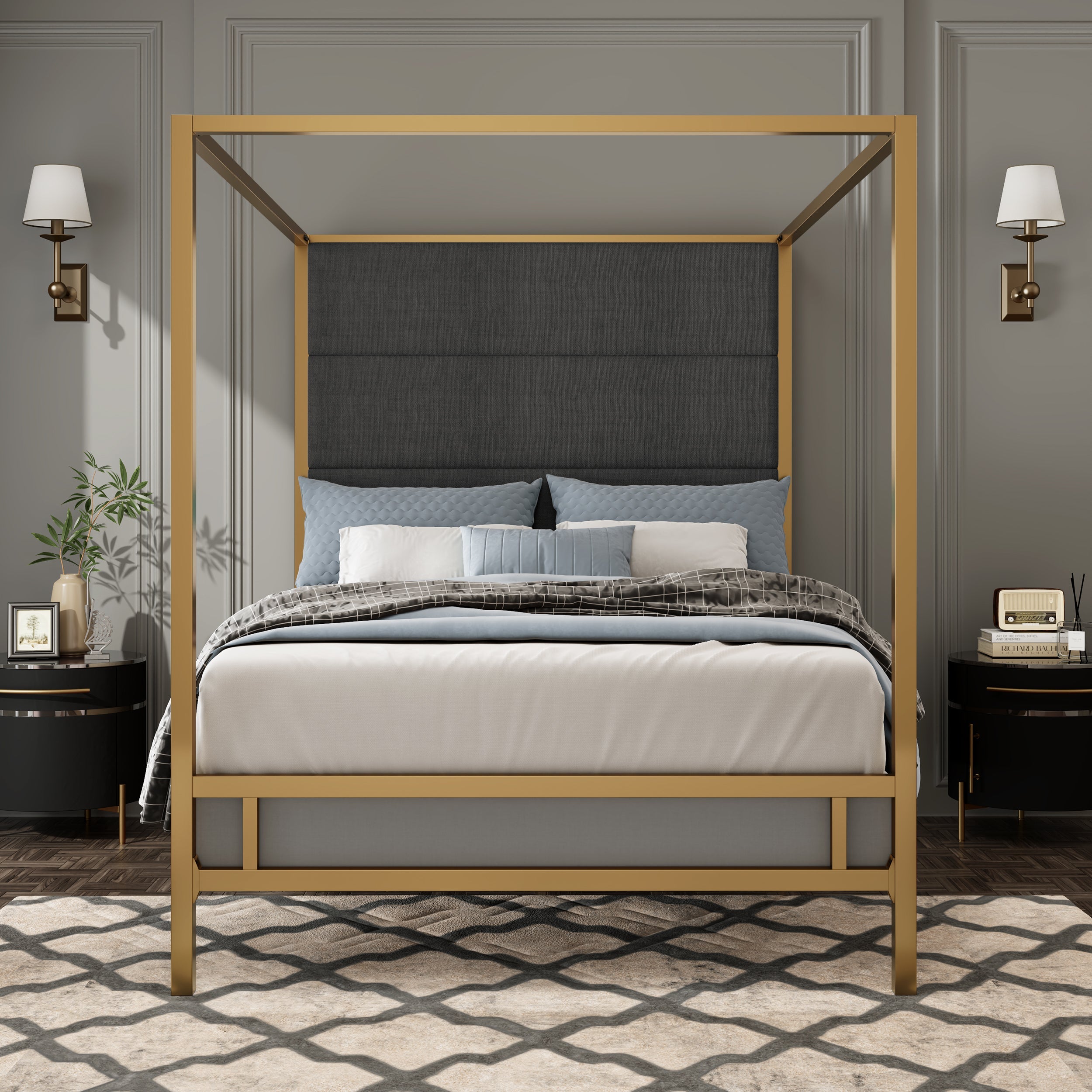 Modern Gold Metal Canopy Bed