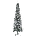 HOMCOM 7.5' Tall Unlit Snow-Flocked Slim Artificial Christmas Tree