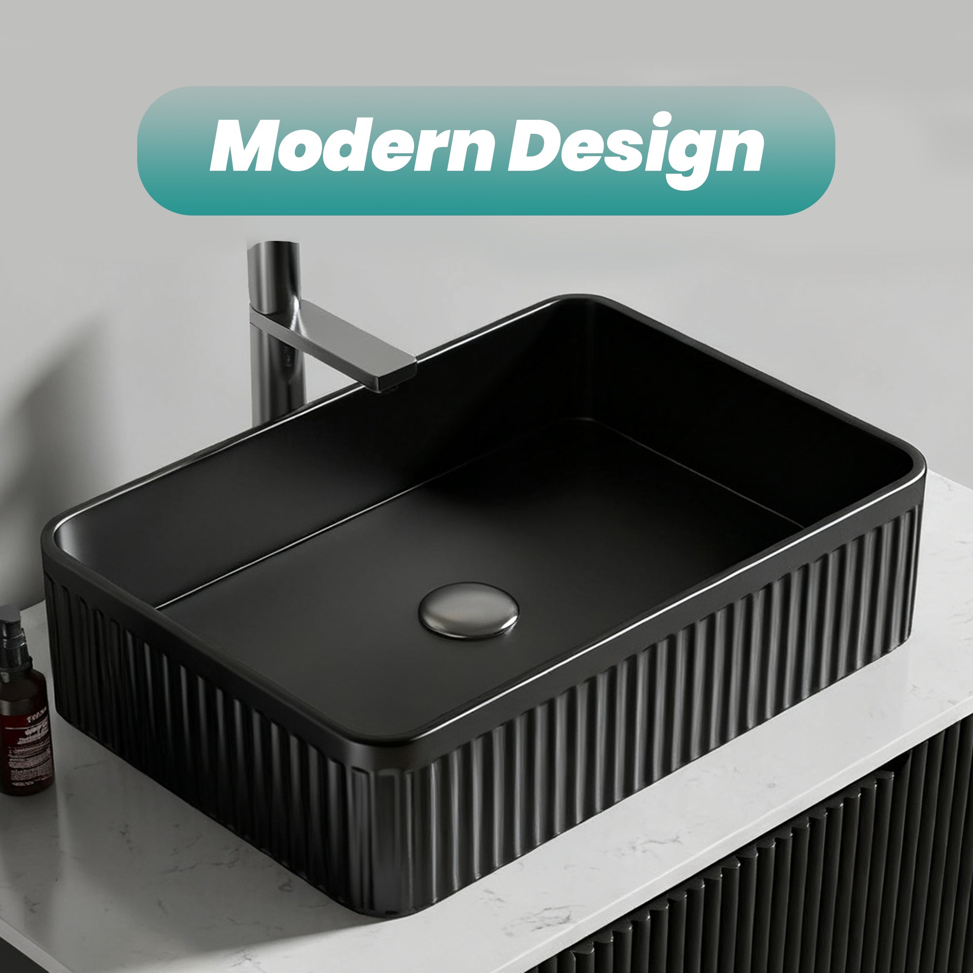 BB17 Integrated Black Ceramic Bathroom Vanity Sink