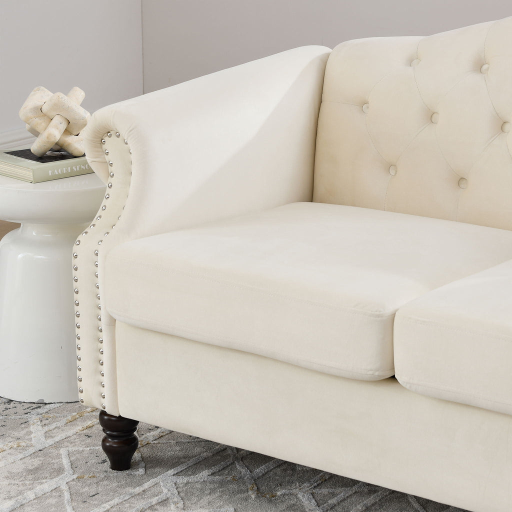 2 Seater Chesterfield Sofa With Rolled Arms And Nailhead Trim For Living Room