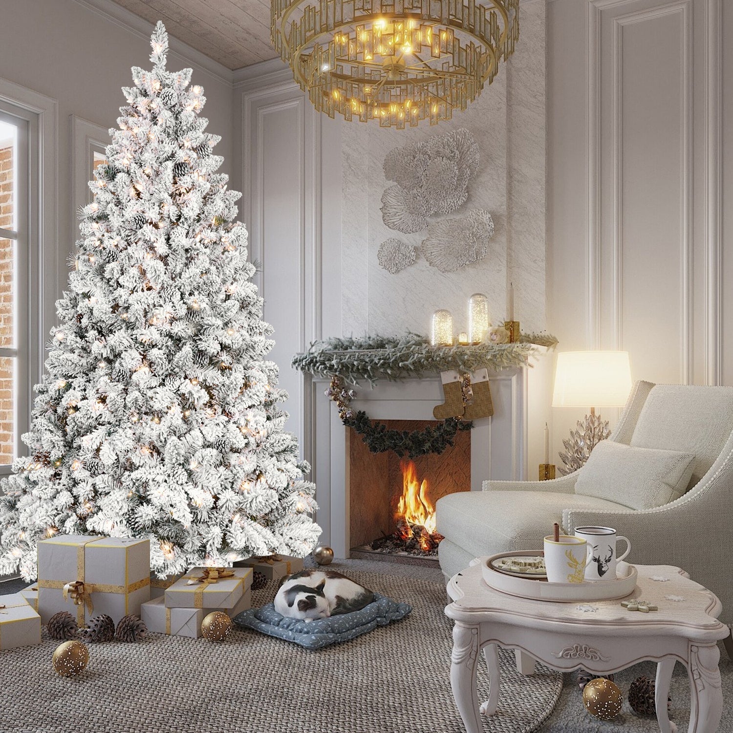 5FT Flocked Christmas Tree with 300 UL Lights