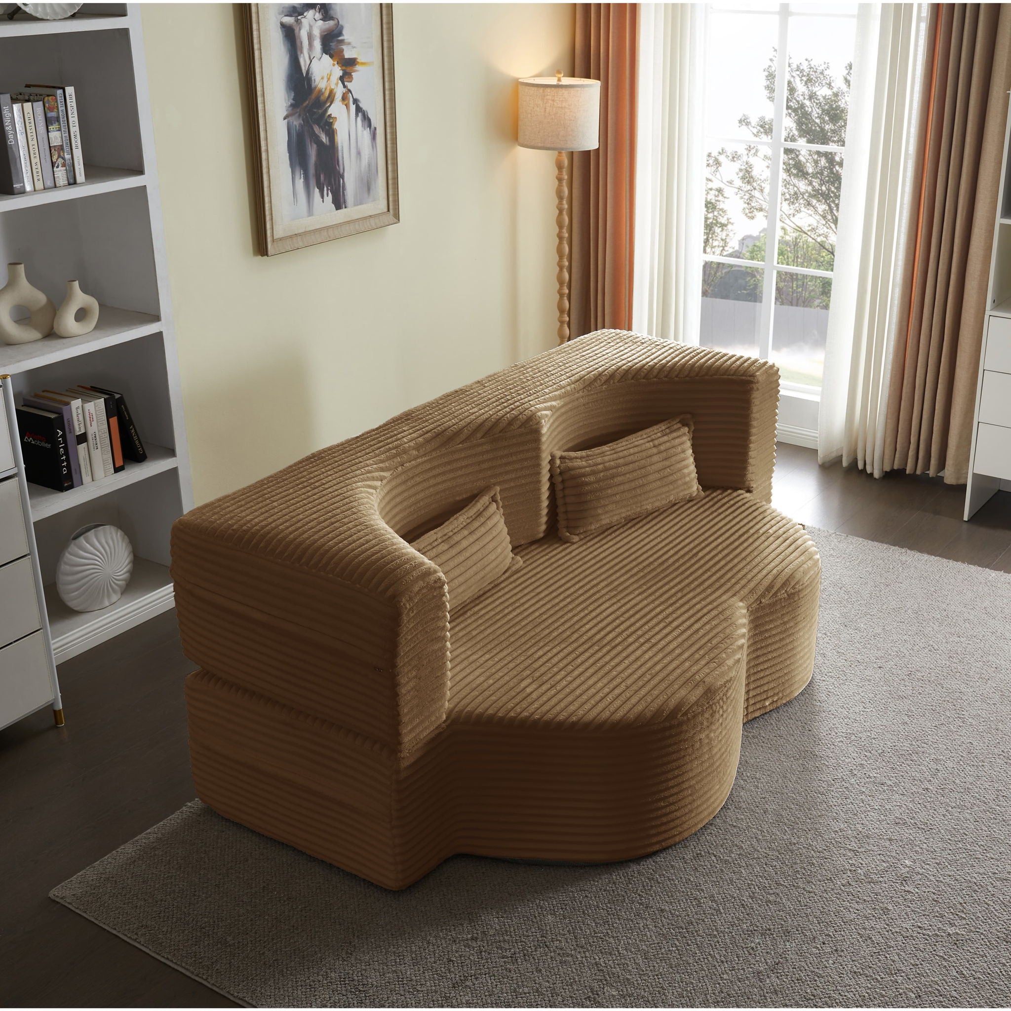 Floor Convertible Sleeper Sofa Bed With 2 Pillows