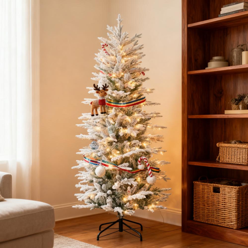 Artificial Flocked Christmas Tree with Warm Lights