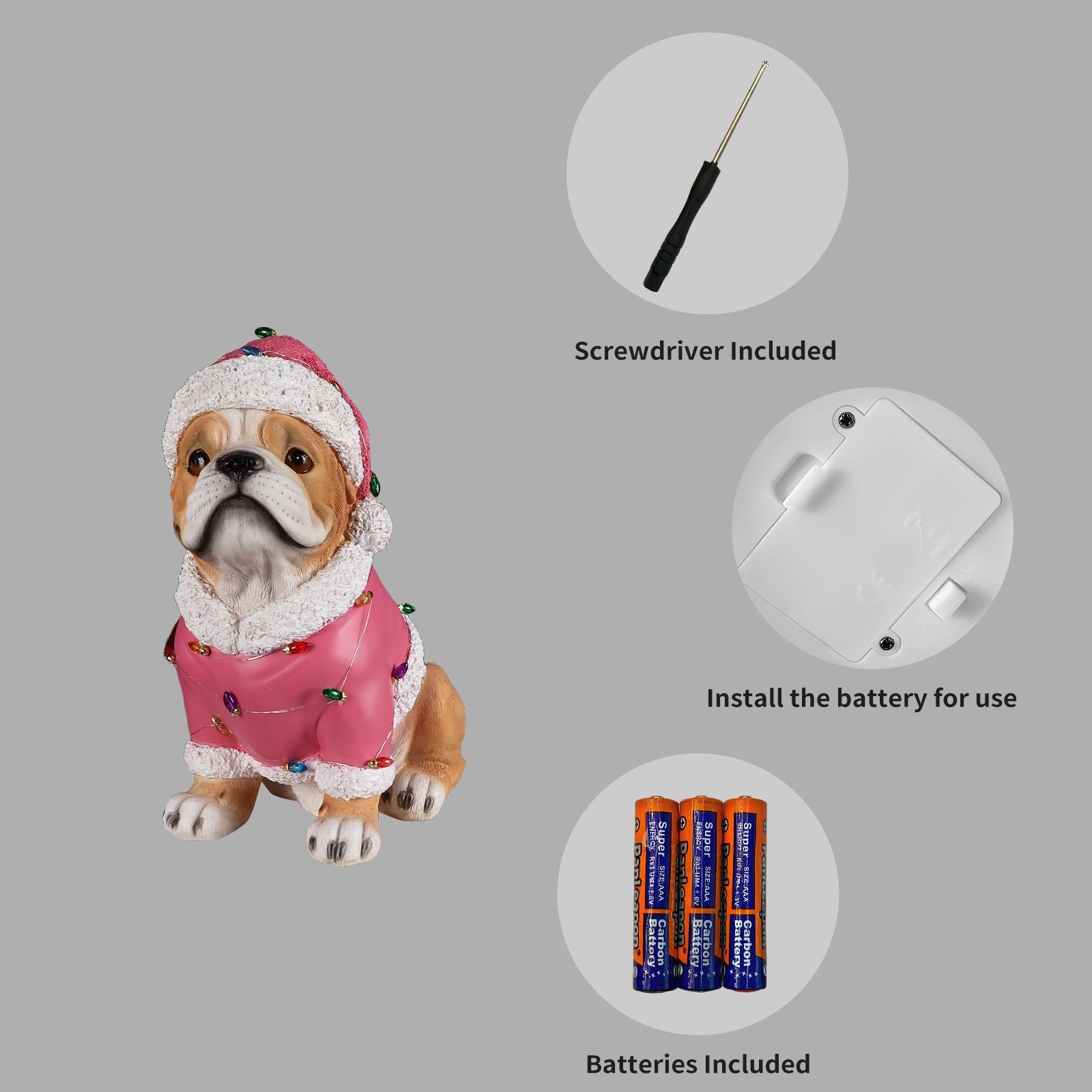 Christmas Pug Statue, Holiday Dog Figurine