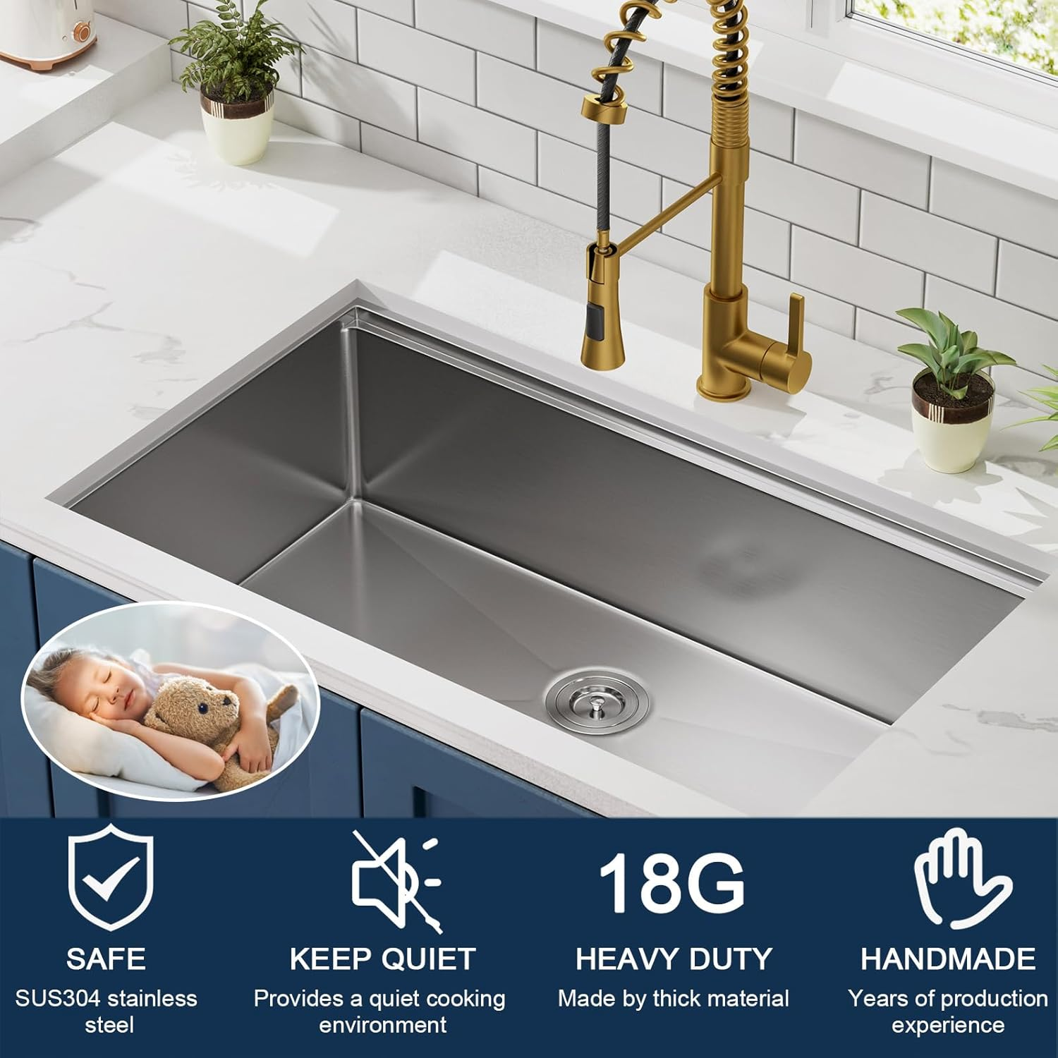 30" Undermount Workstation Stainless Steel Kitchen Sink
