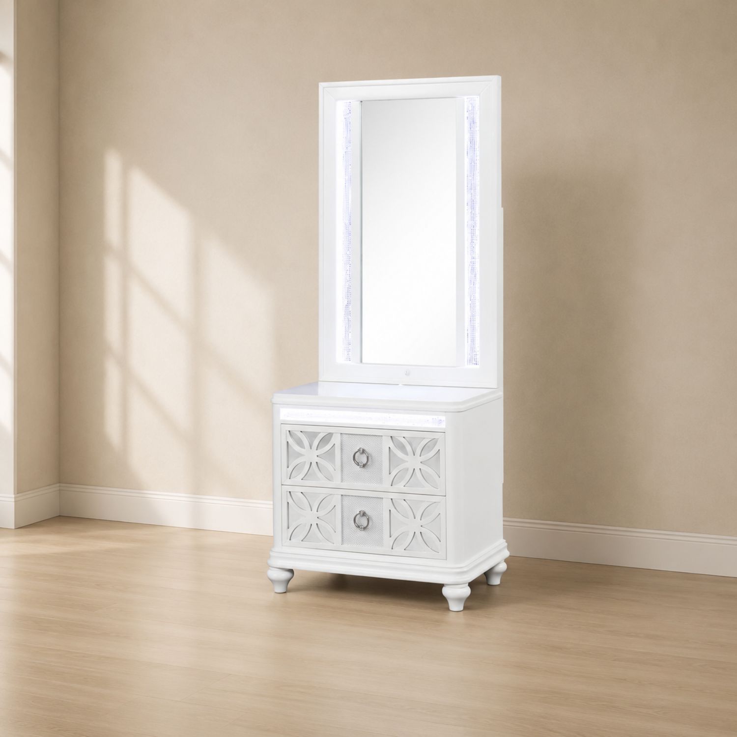 Abigale - Nightstand With Mirror Top, LED Lighting (Includes Mirror And Nightstand) - White