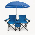 Portable Double Folding Beach Chair Set with Umbrella, 2-Person Outdoor Camping Chair with Cup Holders, Foldable Patio Chair for Picnic, Backyard, Travel