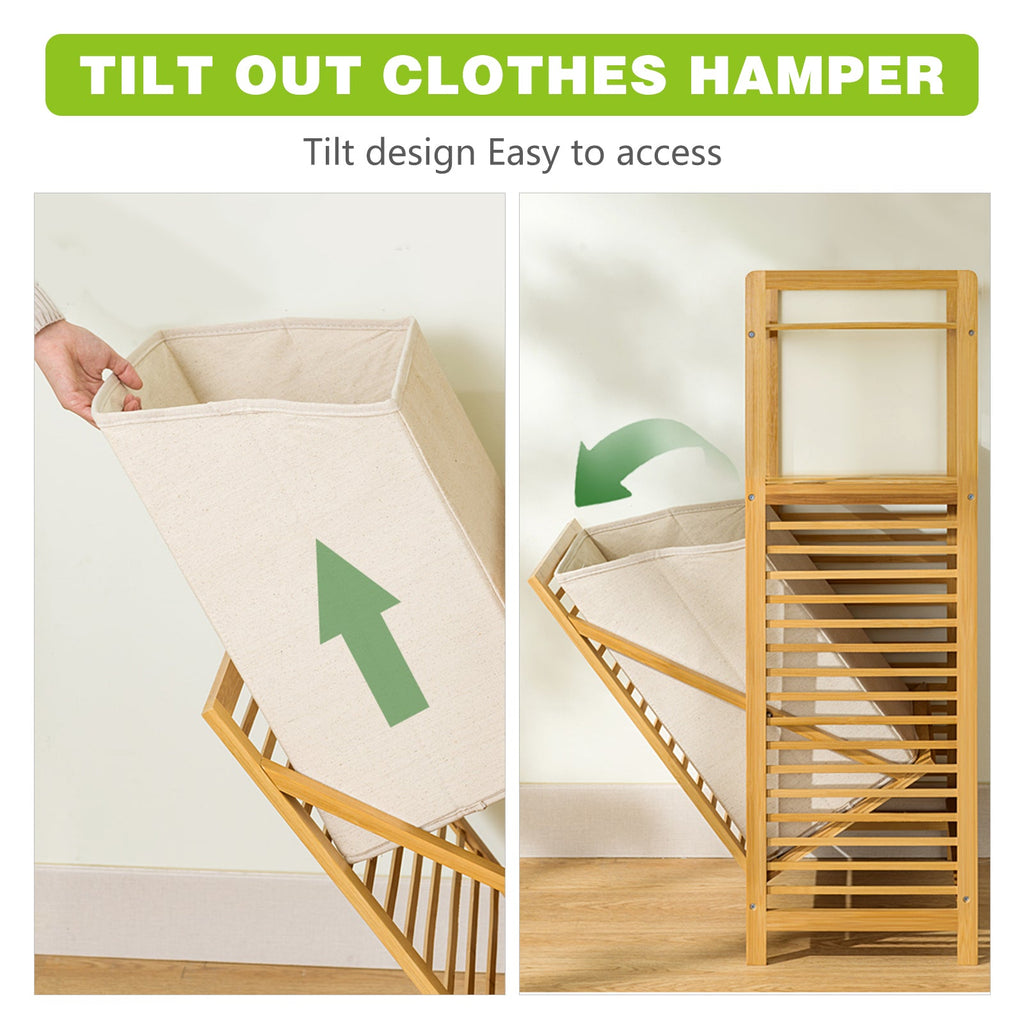 Laundry Hamper with 2-Tier Shelves & Tilt-Out Basket