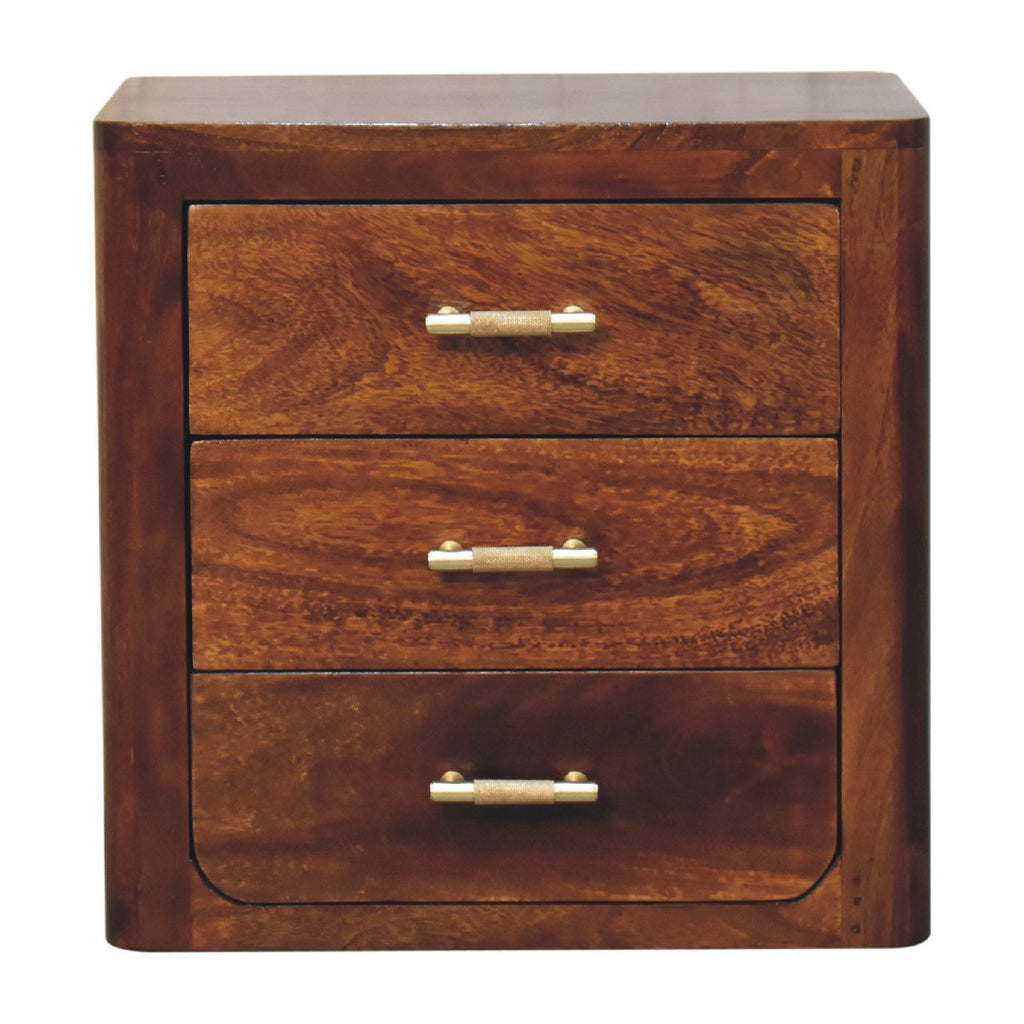 Luca Chestnut Nightstand With 3 Drawers