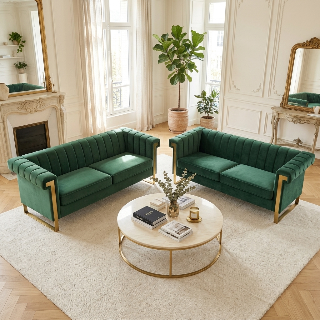 Emerald Green Velvet 2 Piece Sofa Set