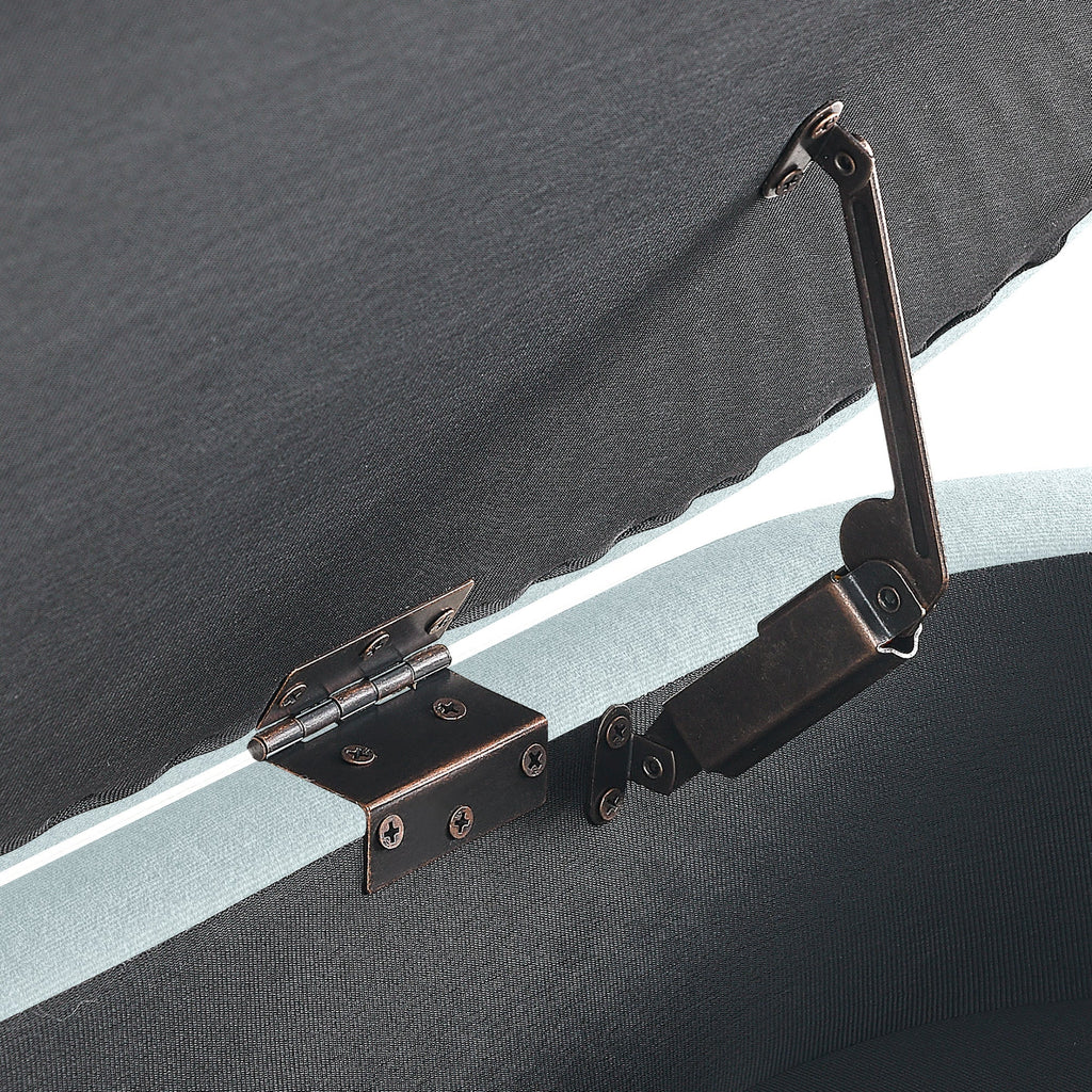 Ottoman Oval Storage Bench, Flannel with Metal Legs-Cyan