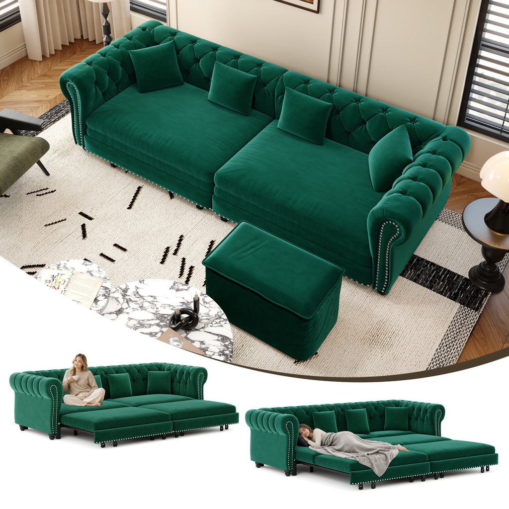 Chesterfield 3-in-1 Pull-Out Sofa Bed - Green