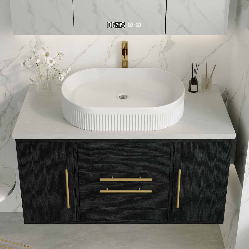 39.4 in Modern Floating Bathroom Vanity with Ceramic Sink