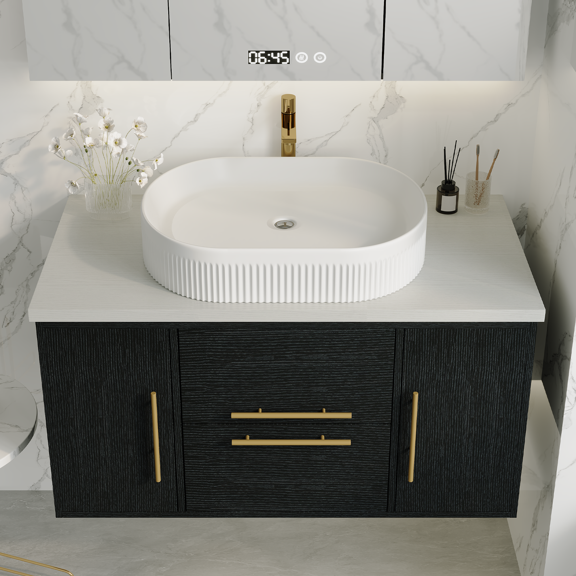 39.4 in Modern Floating Bathroom Vanity with Ceramic Sink