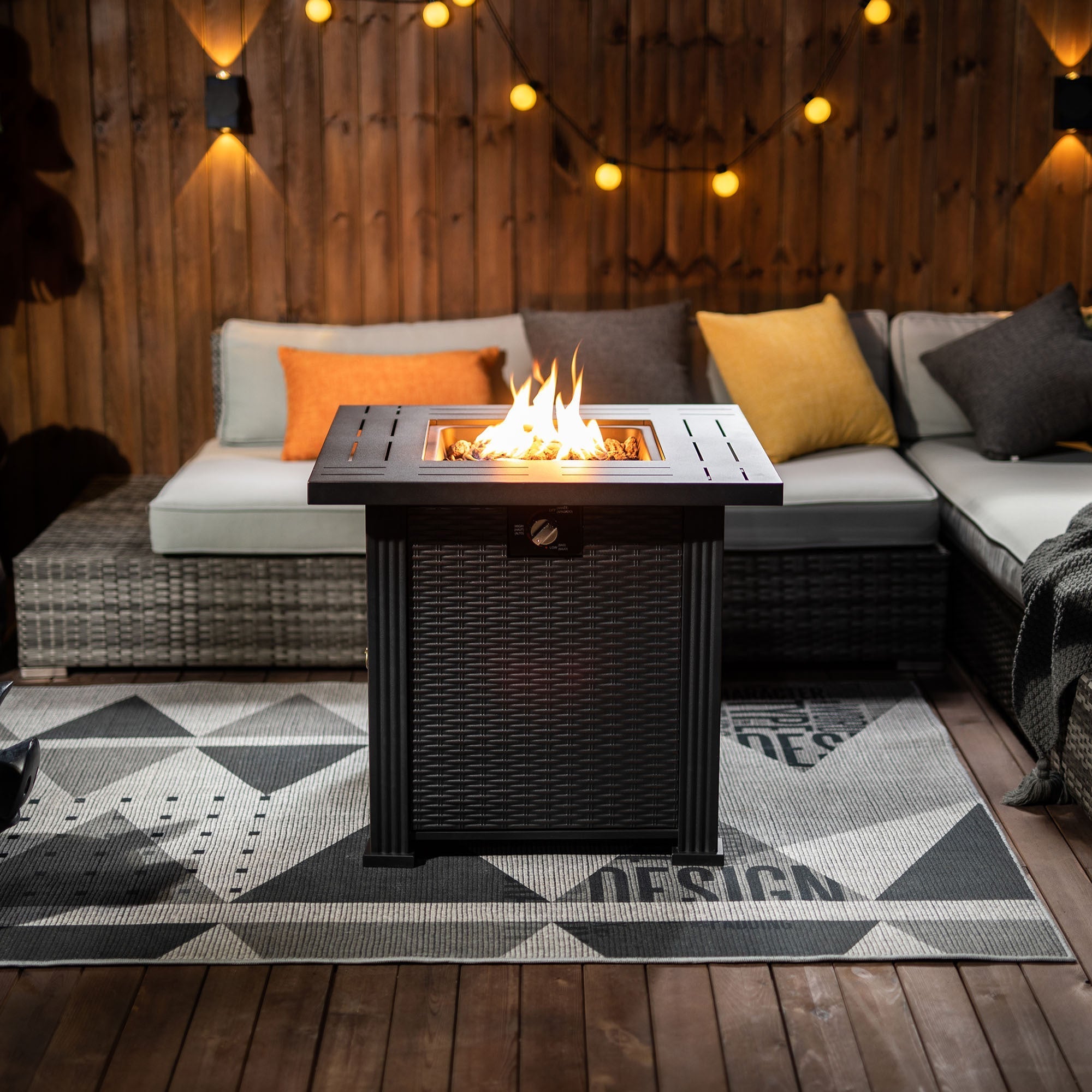 28" Propane Gas Fire Pit Table, 50000 BTU Square Steel Fire Pit