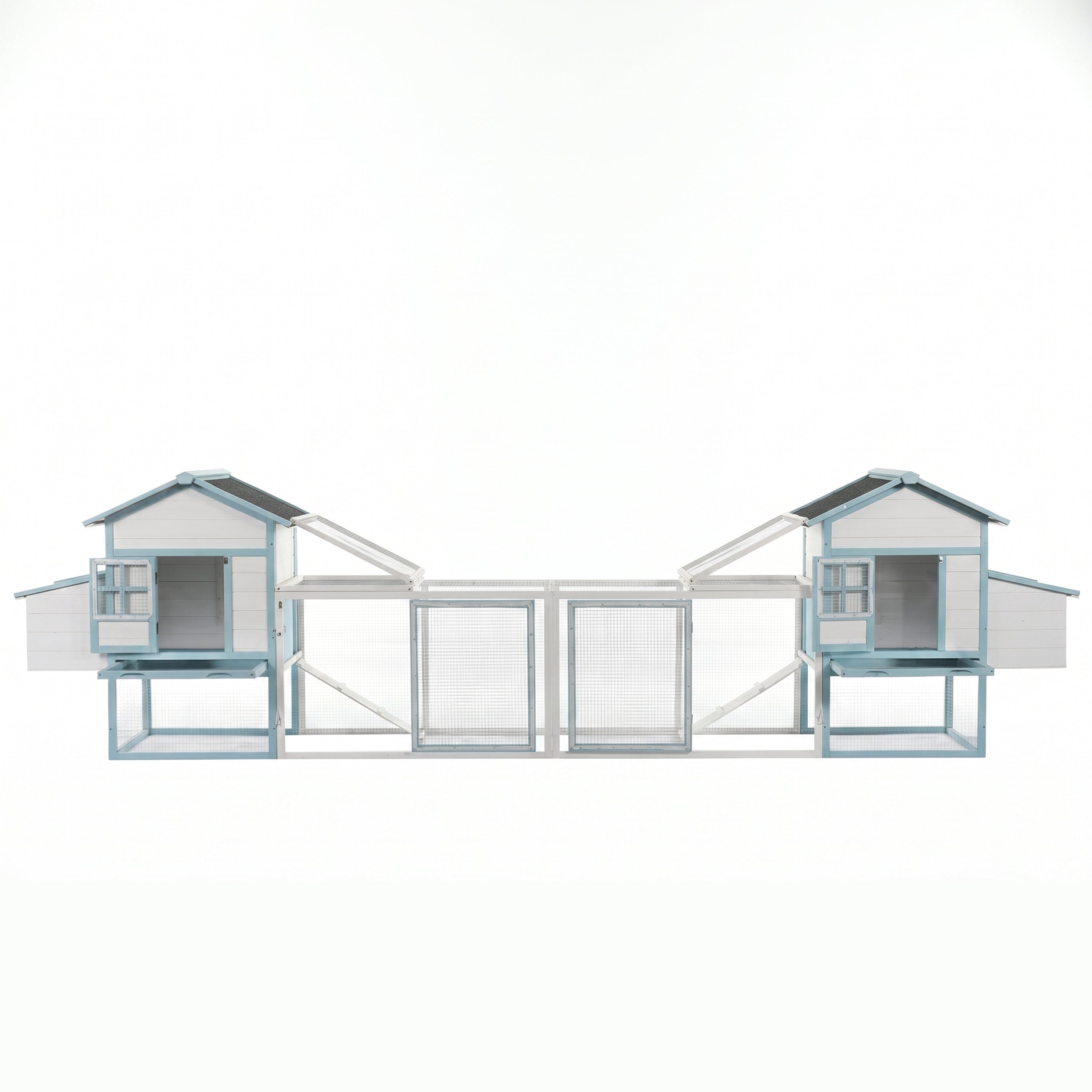 Large Wooden Chicken Coop with Double Nesting Boxes, Outdoor Walk-In Chicken Run with Waterproof Asphalt Roof, Fir Wood Poultry Cage with Pull-Out Dropping Trays