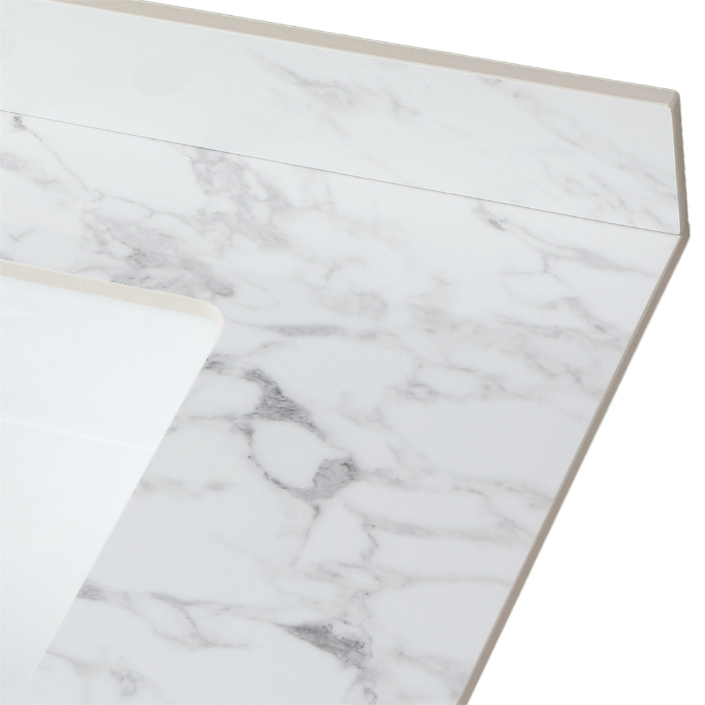 Elegant Bathroom Vanity Top With Rectangular Ceramic Sink And Backsplash