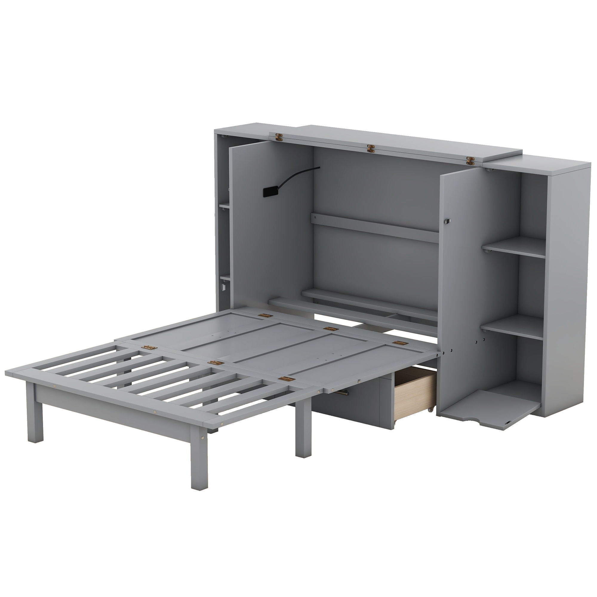 Murphy Bed With Shelves, Drawers And USB Ports