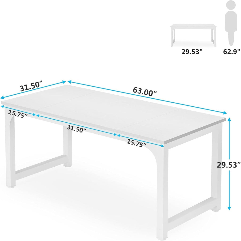 Executive Desk, Large Office Computer Workstation With Thick Frame - White
