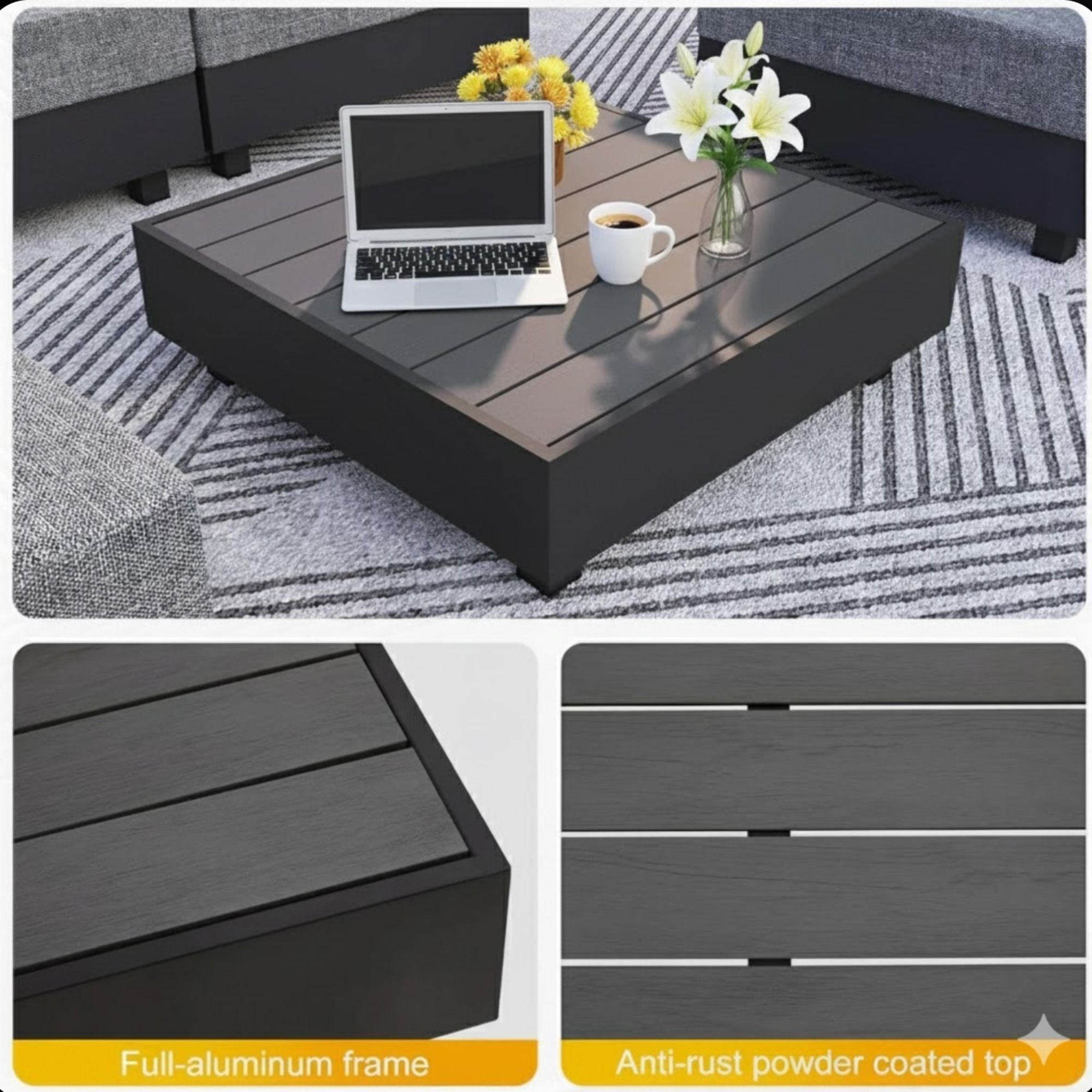 Patio Sectional Set With Modular Armless Chairs And Coffee Table - Gray