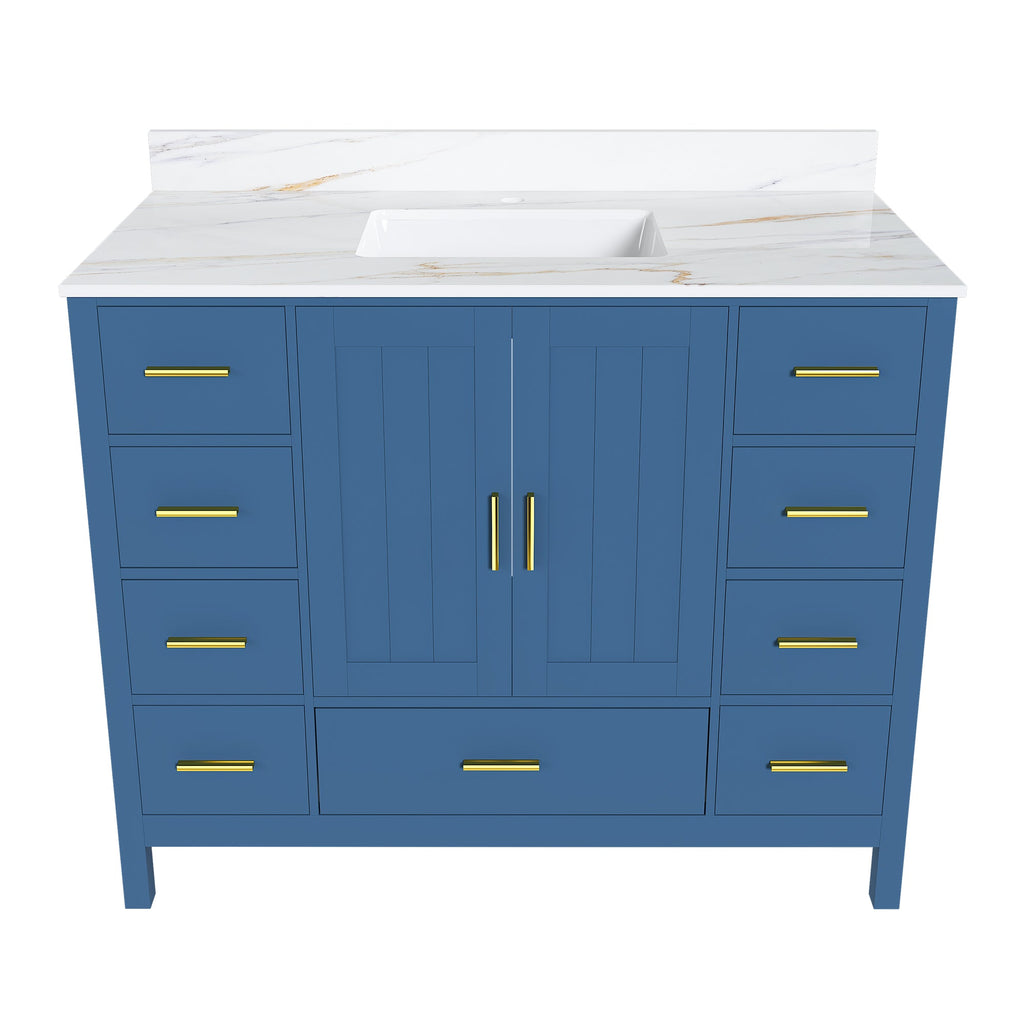 42" Modern Solid Wood Bathroom Vanity with Sink, 43" Carrara